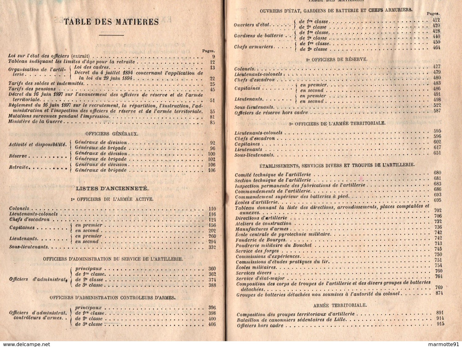 ETAT MILITAIRE DU CORPS DE L ARTILLERIE 1902 LISTE OFFICIERS PERSONNELS REGIMENTS - Français