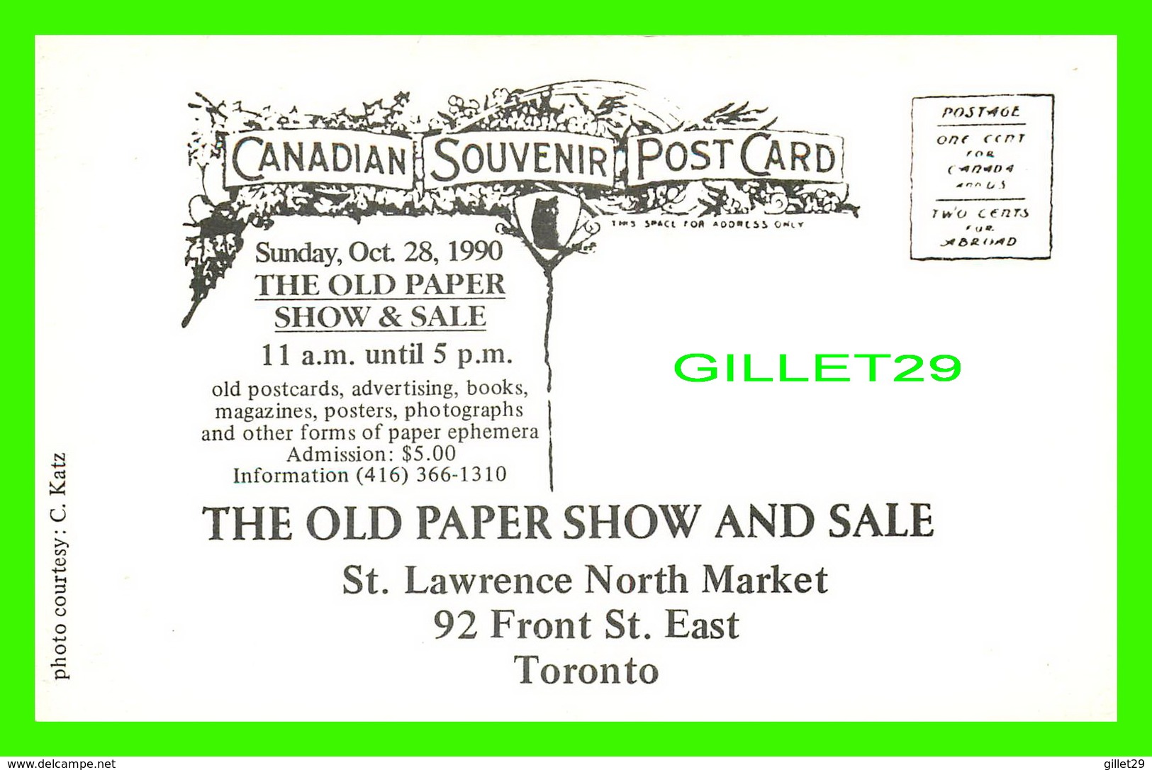 PUBLICITÉ - ADVERTISING - THE OLD PAPER SHOW AND SALE, 1990, TORONTO, ONTARIO - PHOTO, C. KATZ - - Publicité