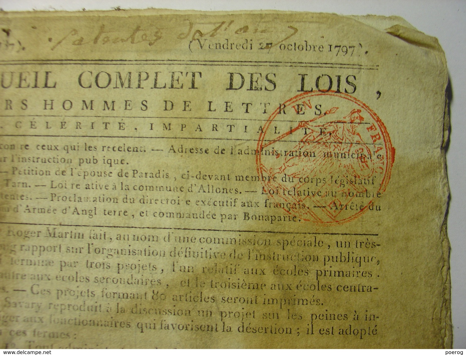 JOURNAL DU SOIR 1797 - TRAITE DE PAIX HONGRIE - PATENTES - DESERTEURS - PRISES MARITIMES MARINE - MONTAUBAN - TARN - Zeitungen - Vor 1800