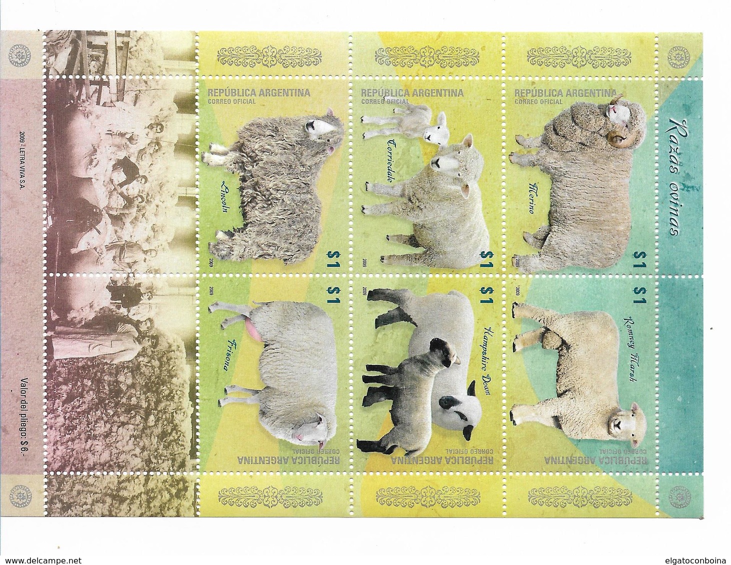 ARGENTINA 2009 SHEEPS MINI SHEET WITH 6 STAMPS MINT VERY FINE - Unused Stamps