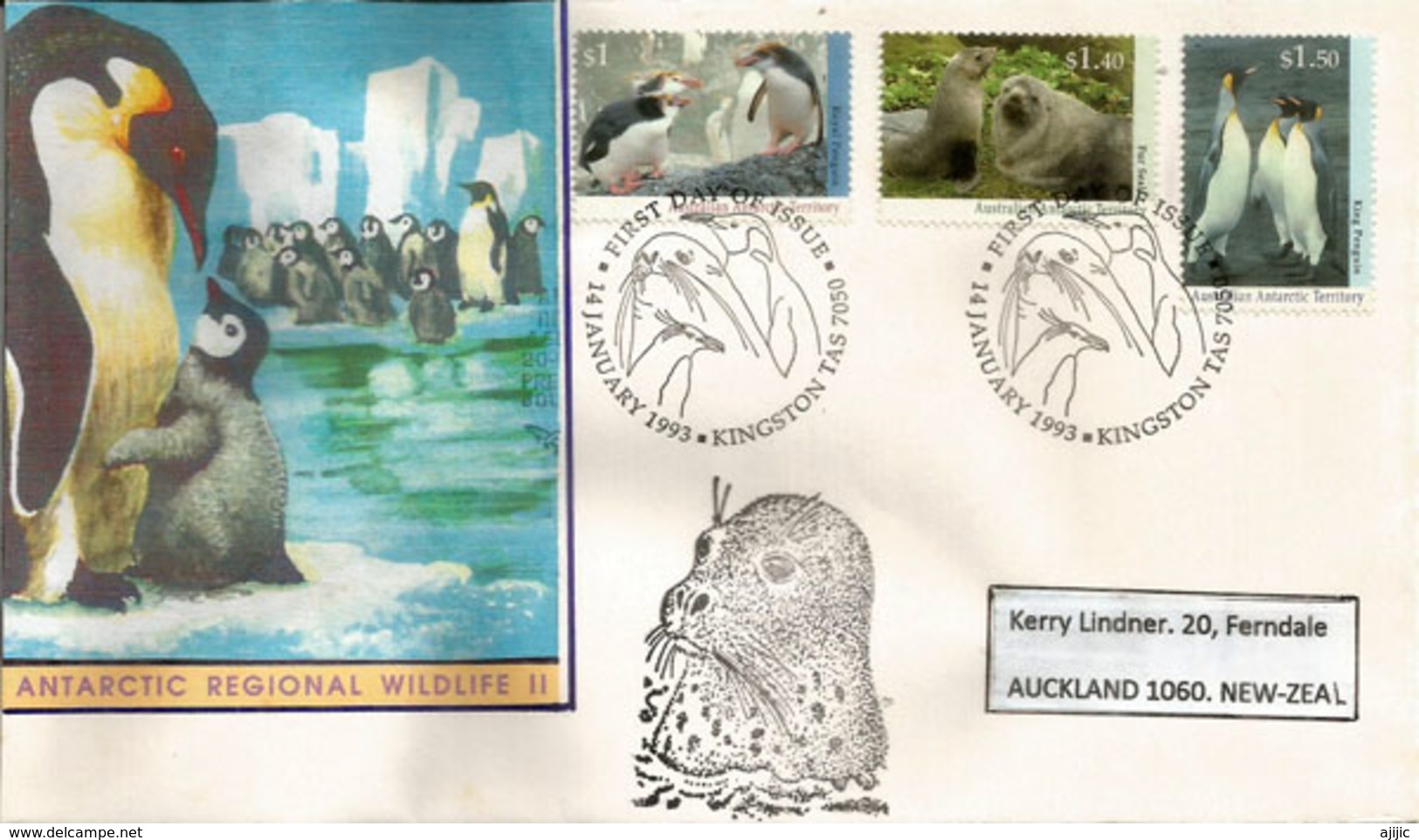 Faune Antarctique, Lettre FDC  (Antarctic Regional Wildlife), Adressée En Nouvelle-Zélande - Antarctic Wildlife