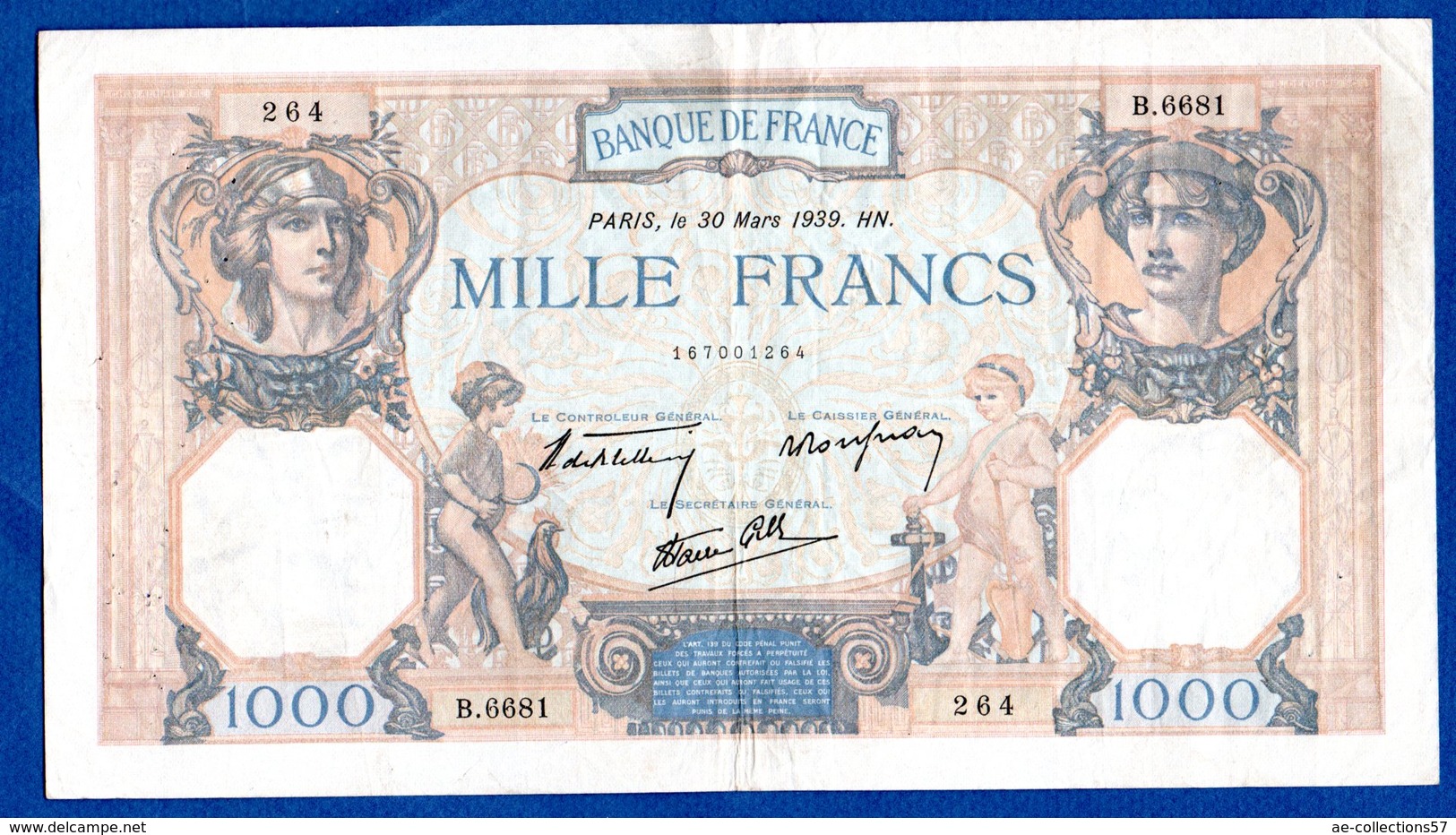 1000 Francs Cérès Et Mercure   /  30 - 03 - 39 - 1 000 F 1927-1940 ''Cérès Et Mercure''