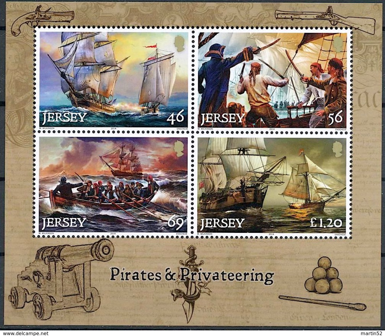 Jersey 2014: "Pirates & Privateering" Michel-No.1858-61 Block 122 ** MNH - START BELOW POSTAL FACE VALUE (£ 2.91) - Schiffahrt