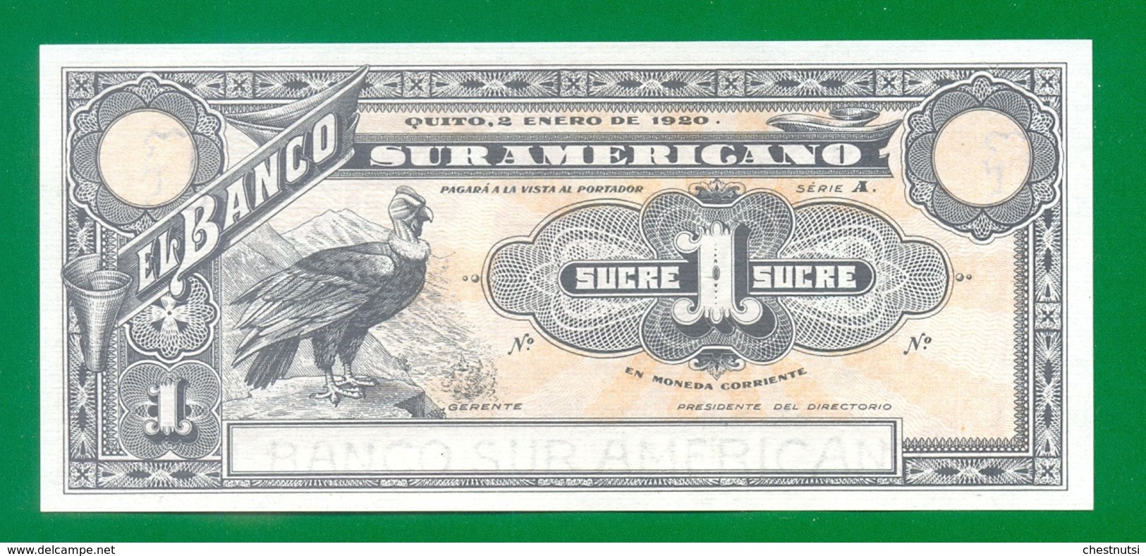 ECUADOR Banco Suramericano 1 Sucre 1920 Pick S251 UNC - Equateur