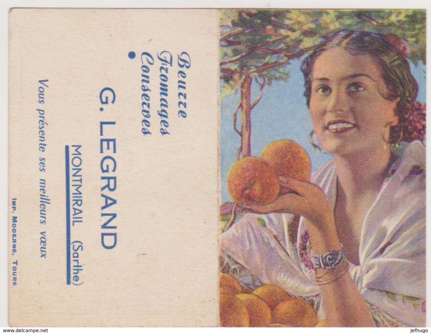 407 - PETIT CALENDRIER 1955 . G.LEGRAND . 72 -  MONTMIRAIL . BEURRE FROMAGES CONSERVES - Petit Format : 1941-60