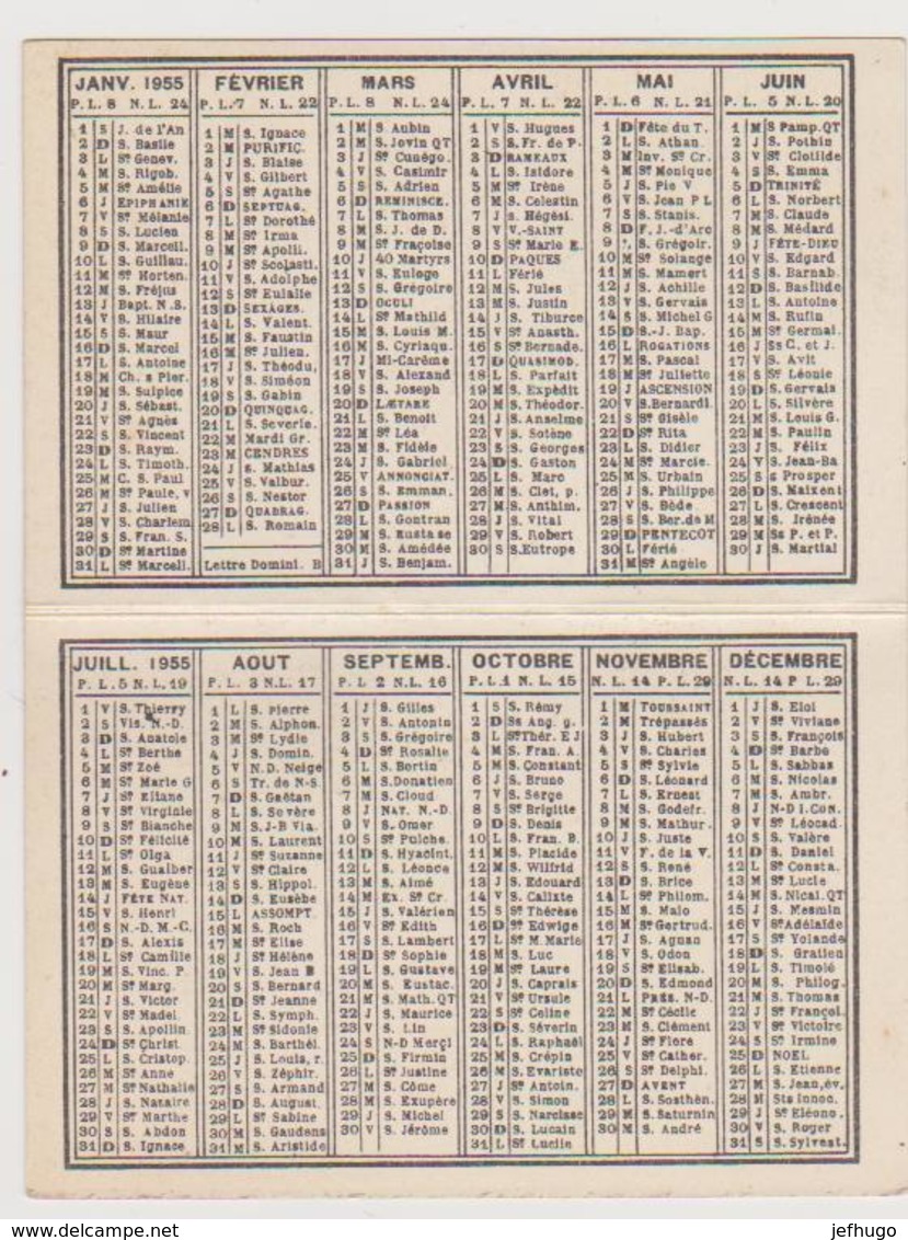 407 - PETIT CALENDRIER 1955 . G.LEGRAND . 72 -  MONTMIRAIL . BEURRE FROMAGES CONSERVES - Small : 1941-60