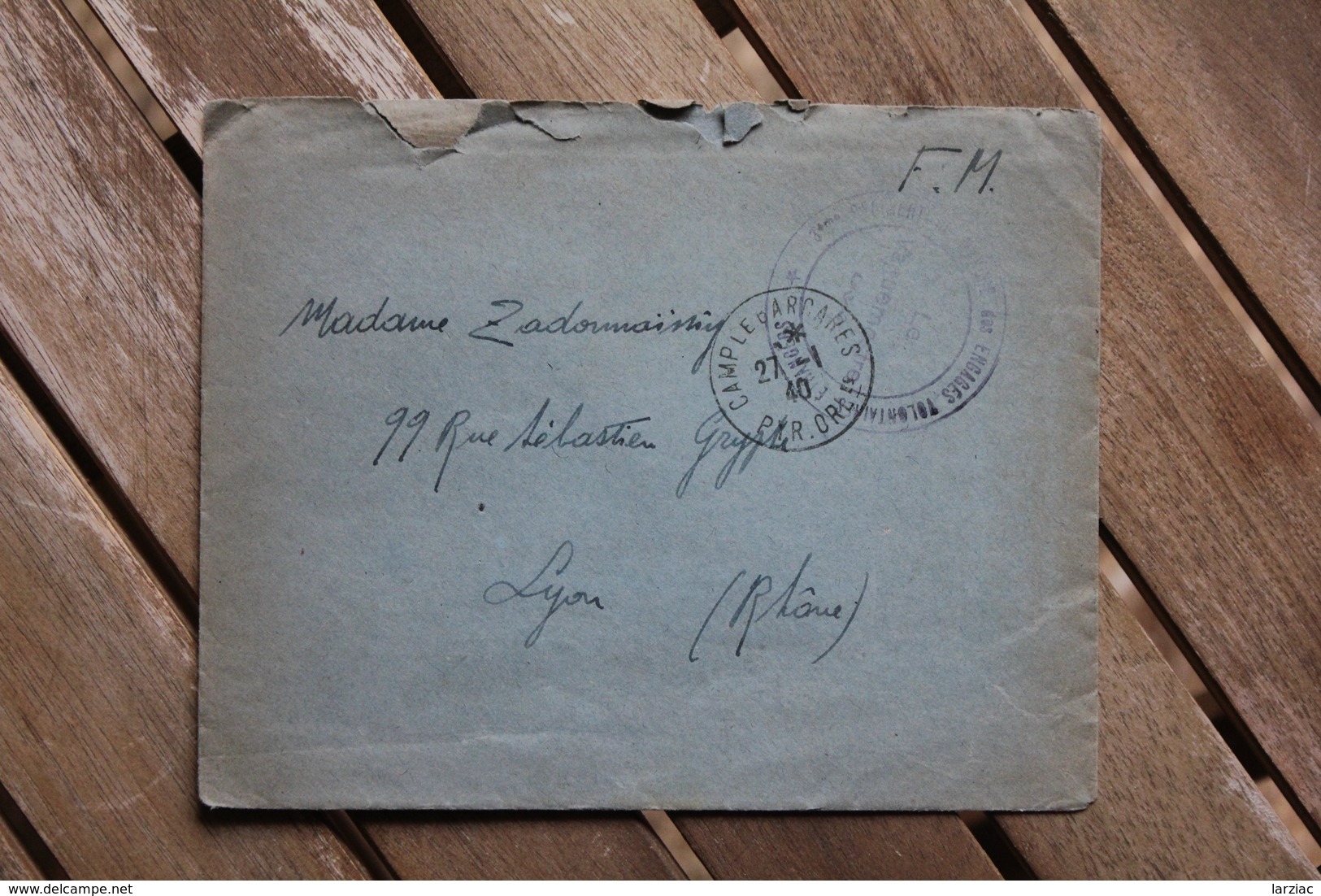 Enveloppe En Franchise Postale Militaire WWII Pour Lyon Camp De Barcarès 1940 - Guerra Del 1939-45