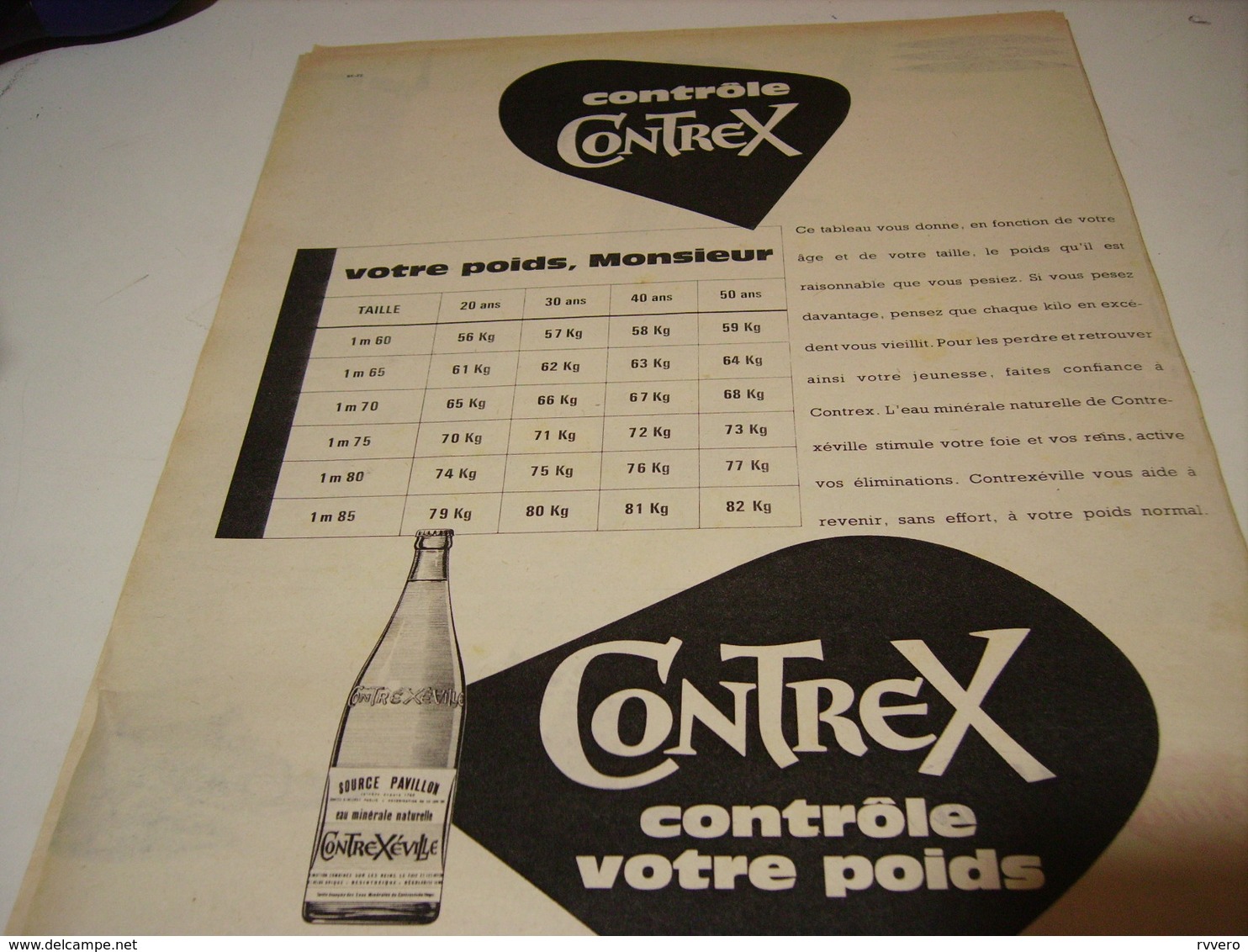 ANCIENNE PUBLICITE CONTROLE VOTRE POID EAU CONTREXEVILLE  1961 - Posters