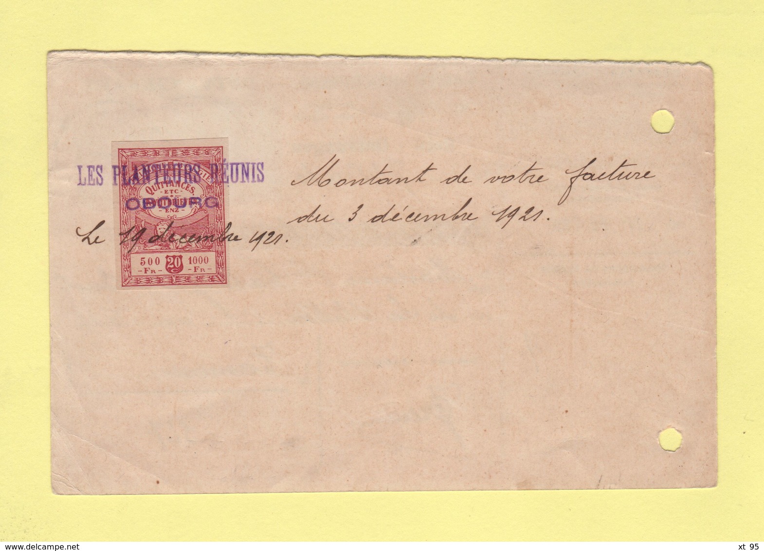 Belgique - Carte Recepisse - Recu Cheques Postaux - Timbre De Quittance Au Dos - 1921 - Obourg - Cartas & Documentos
