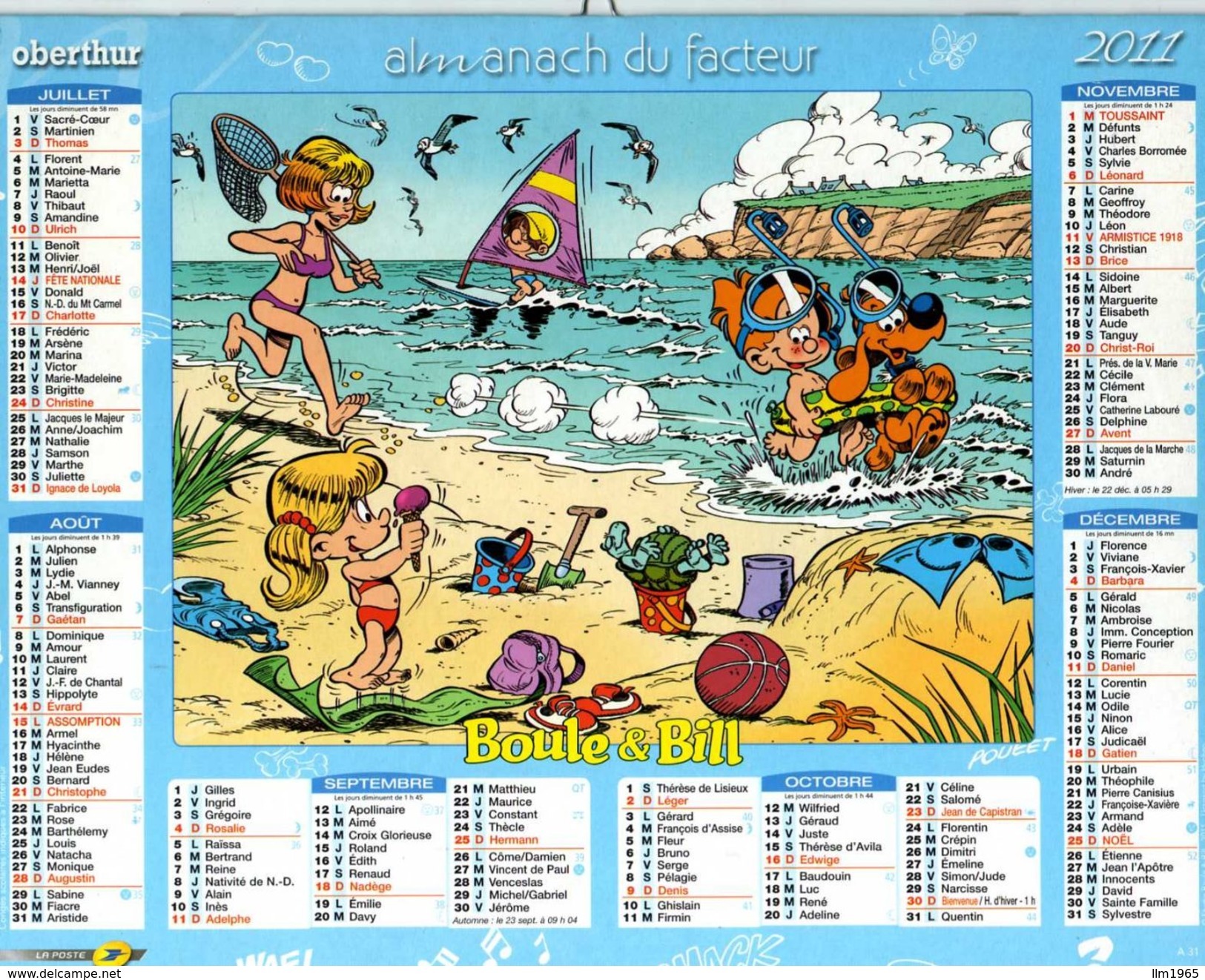 Calendrier Almanach La Poste PTT 2011 BOULE & BILL - Grand Format : 1991-00