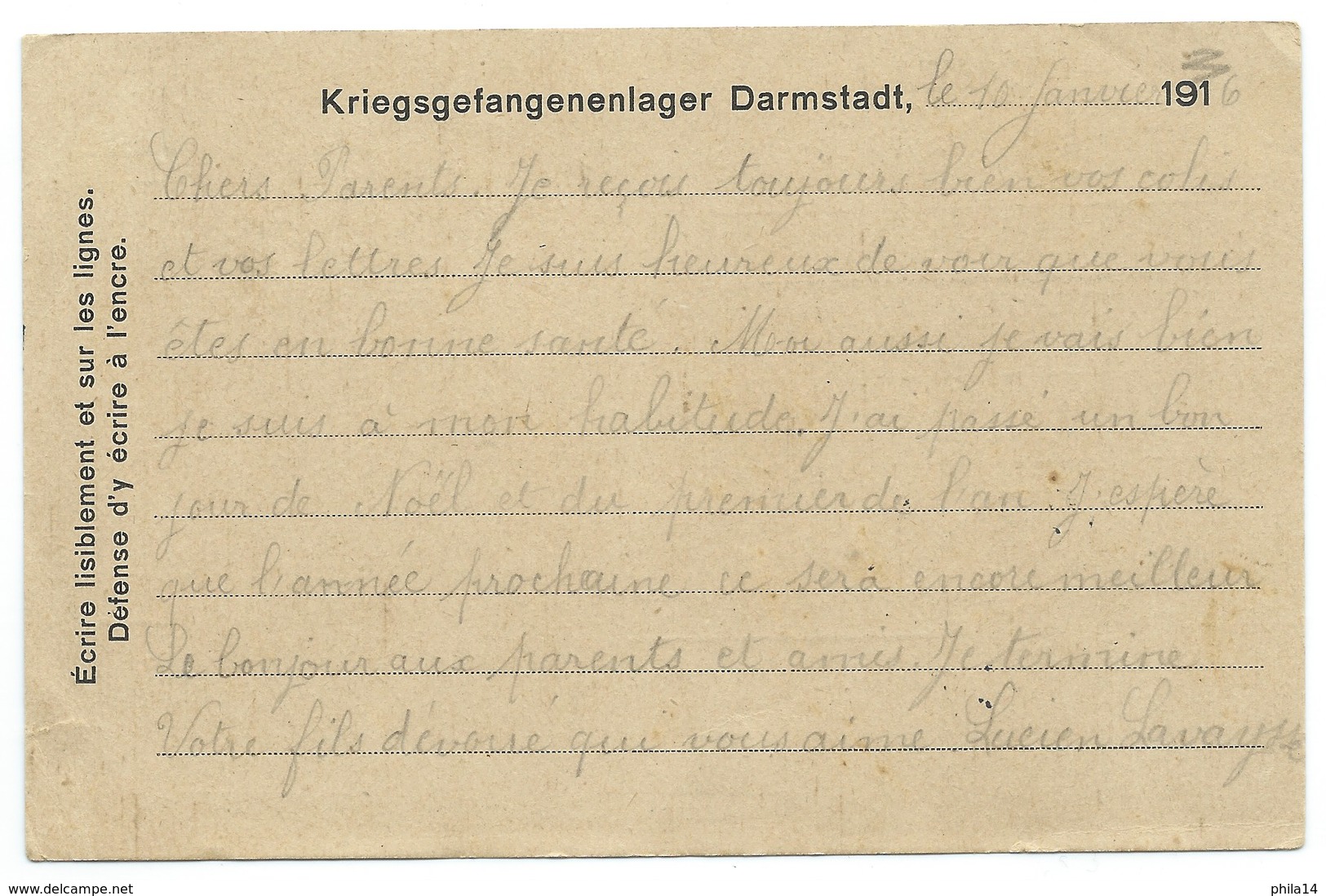 CARTE / KRIEGSGEFANGENENLAGER DARMSTADT / 1916 - Lettres & Documents