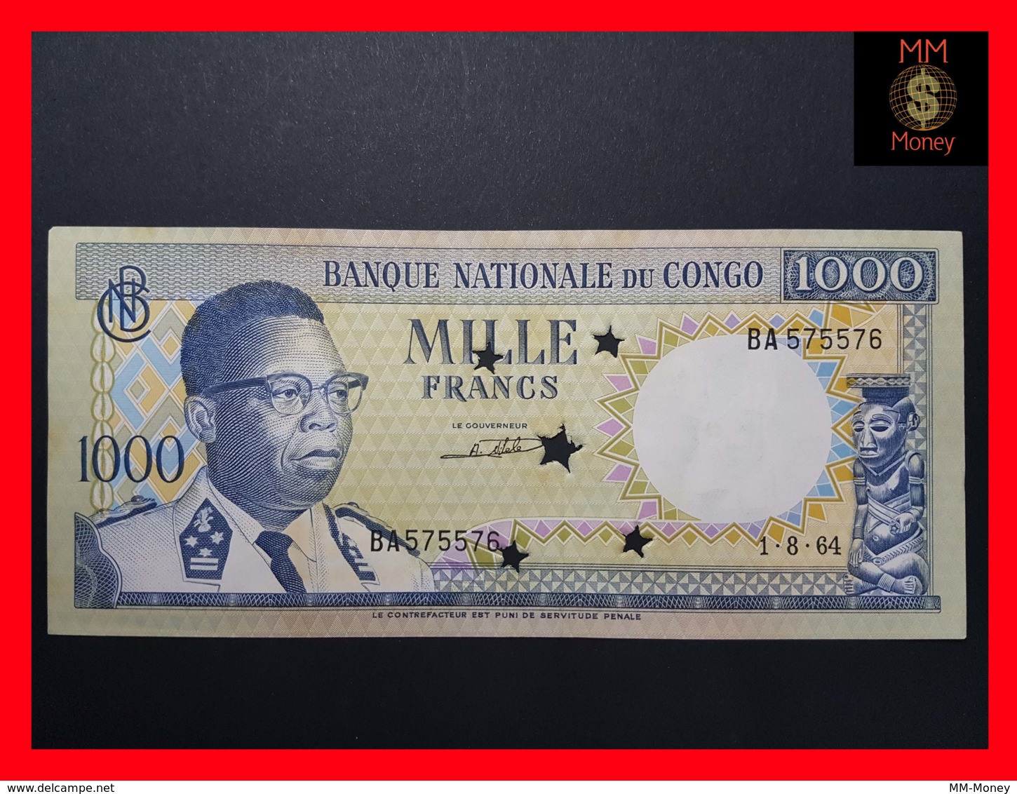 CONGO  1.000 1000 Francs 1.8.1964 P. 8 A Perforate 5 Star   Spots   UNC - Demokratische Republik Kongo & Zaire