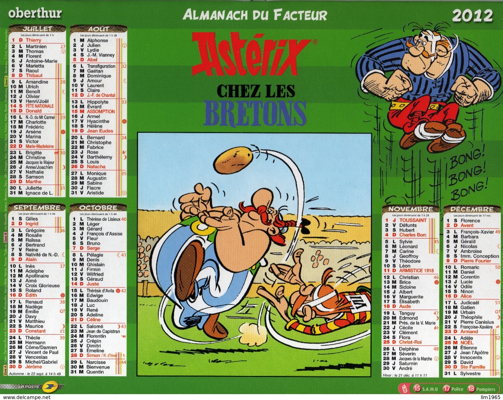 Calendrier Almanach La Poste PTT 2012 Astérix Chez Les Bretons - Grand Format : 2001-...