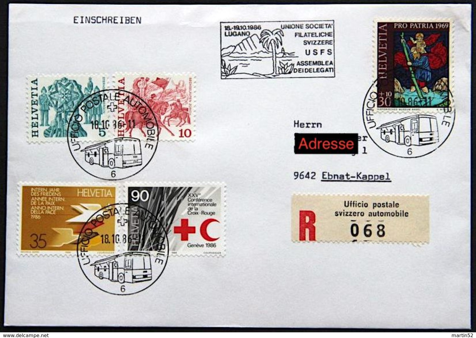 Schweiz Suisse Svizzera 1986: UNIONE SOCIETA'FILATELICHE ASSEMBLEA DELEGATI - LUGANO 18.10.86 UFFICIO POSTALE AUTOMOBILE - Expéditions Antarctiques