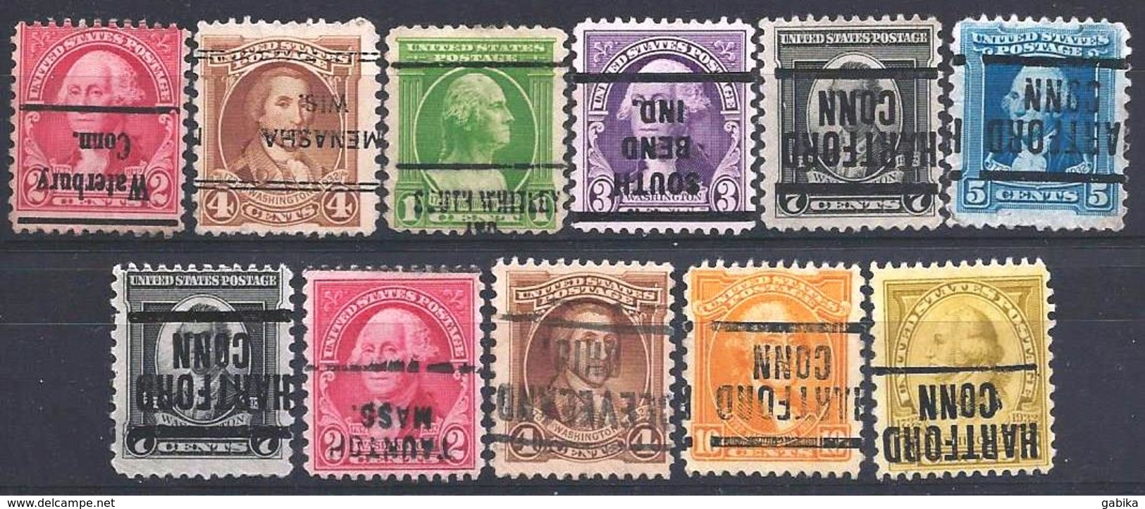 USA 1932 Precancels Preobliteres 11 Different Postmark Inverted Commemoratives - Preobliterati