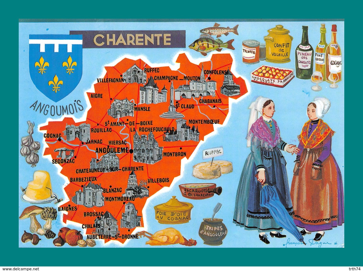 16 Charente Carte Géographique ( Champignons, Funghi, Cepes, Noix, Truffes, Morilles, Escargots, Villebois, Cognac ) - Altri & Non Classificati