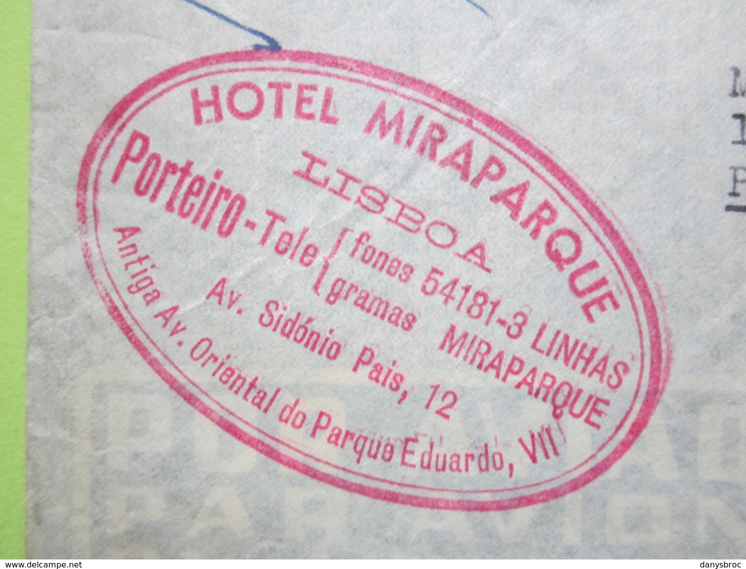 ENVELOPPE Seule Par Avion - Cachet HOTEL MIRAPARQUE LISBOA Obitérée 13/06/1951 PORTUGAL / Timbres 1,50 & 2 - Lettres & Documents