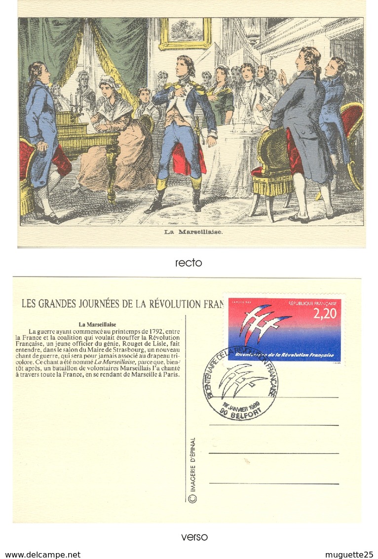 Journée Du Timbre  La Marseillaise  Bicentenaire De La Révolution Française  1° Janvier 1989 Cachet Belfort - 1980-1989