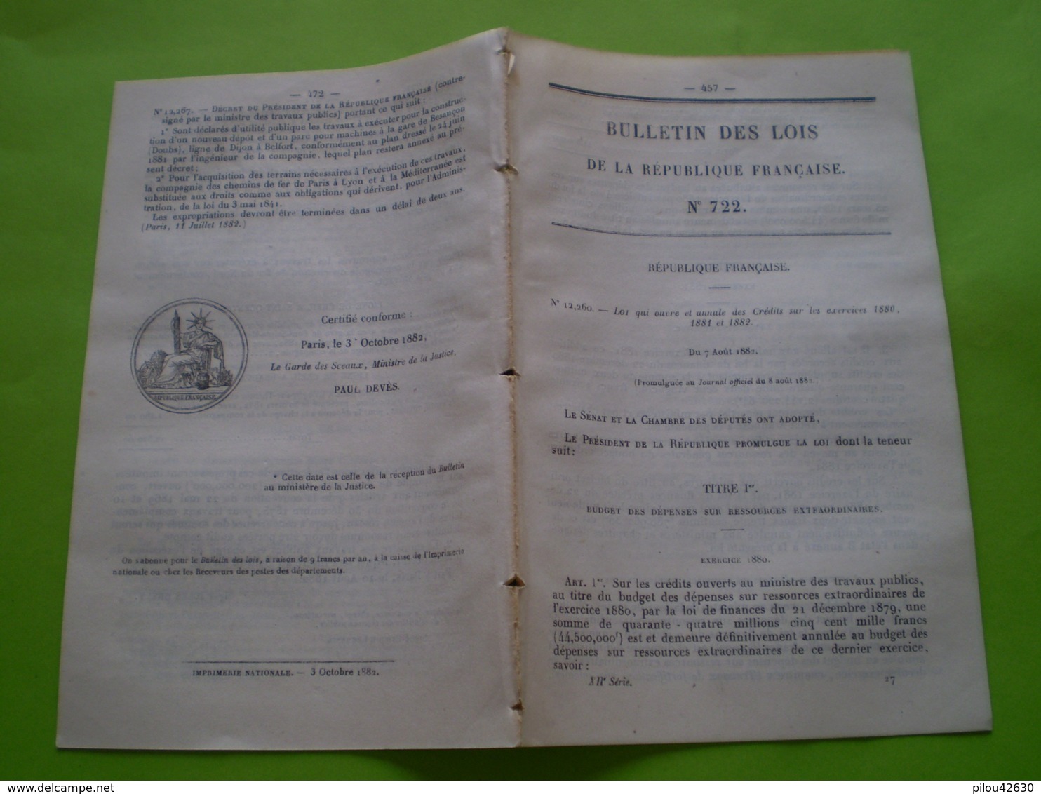 Lois:Chemin De Fer De Sathonay,Rhône à Trévoux,Ain.Travaux Chemin De Fer Du Nord.Ecole D' Horlogerie De Cluses ..... - Wetten & Decreten