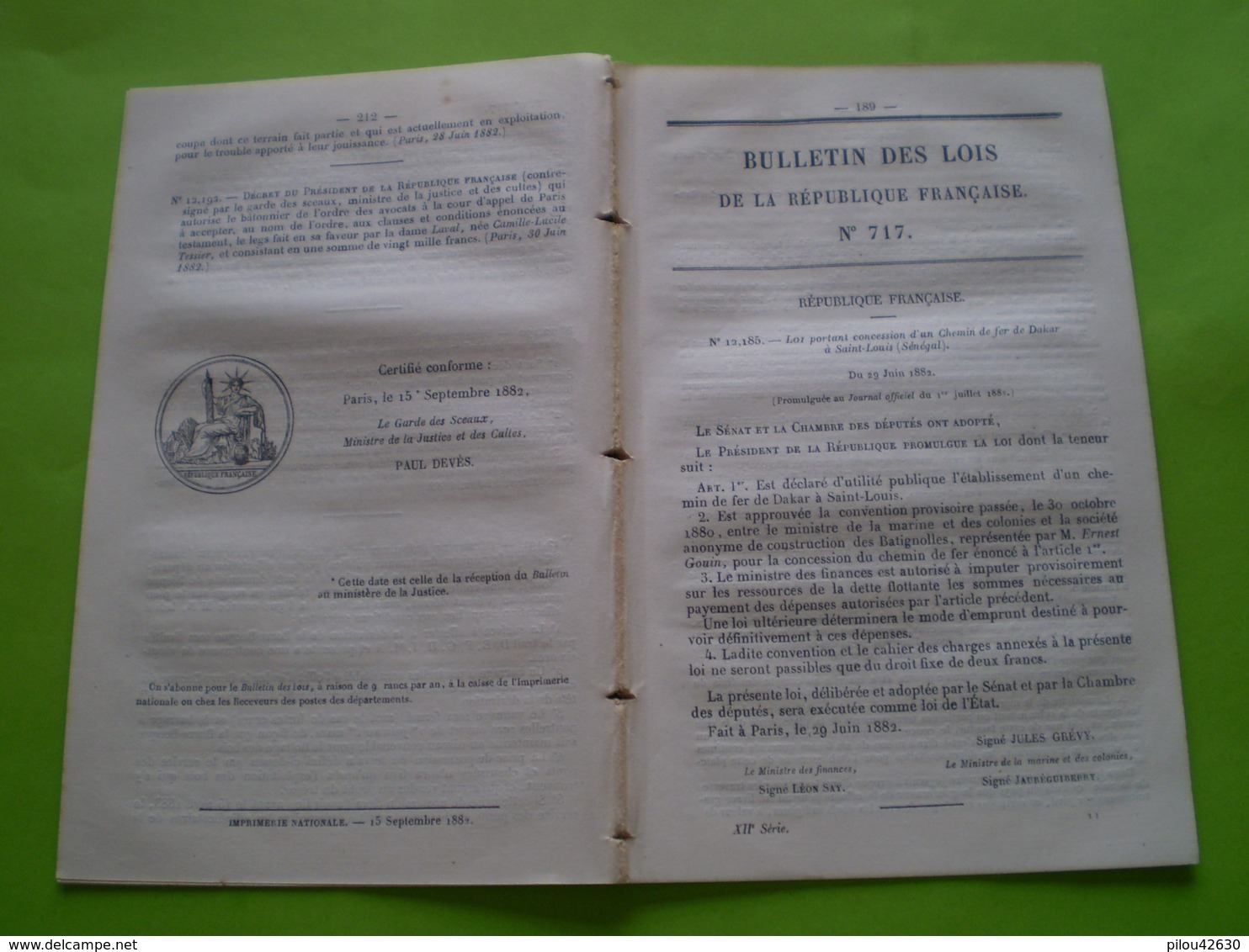 Lois:Concession Chemin De Fer Dakar à Saint Louis,Sénégal Avec Tarifs.Certificat D'études Primaires.Travaux RN82 Roanne - Decretos & Leyes
