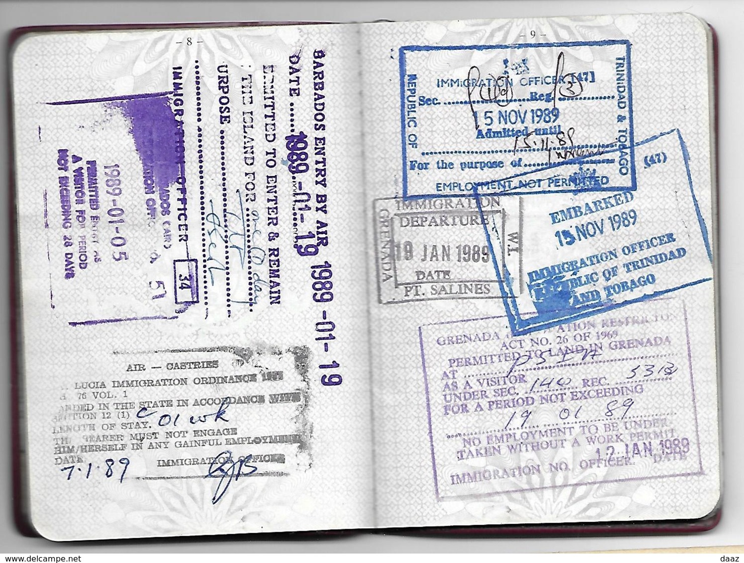 Passeport Passport Reispas  Communauté Européenne Belgique Belgium 1987 Visas Barbados Grenada Trinidad Thailand USA - Unclassified