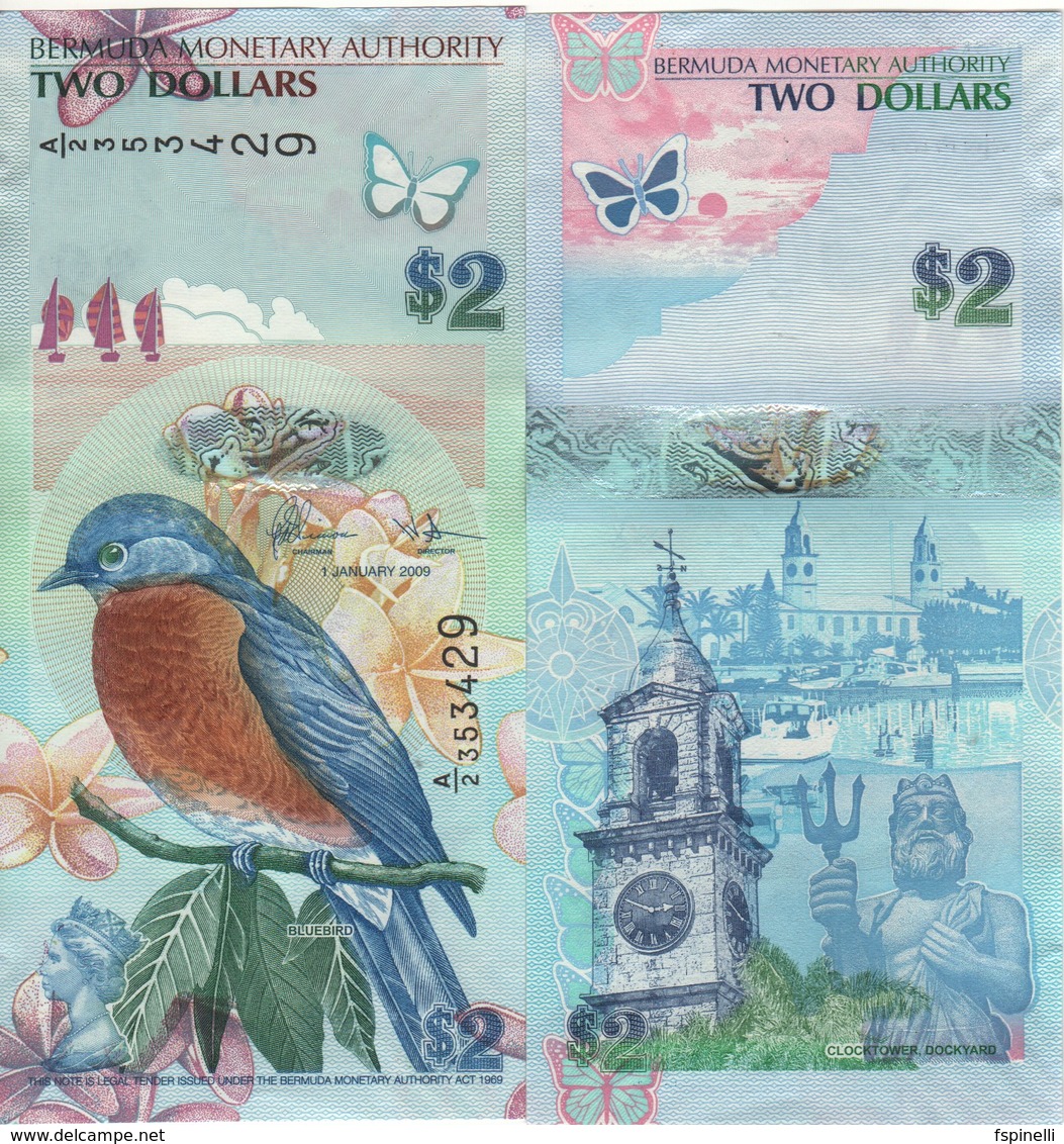 BERMUDA 2 Dollars  Very Attracitve  Birds  P57c New Signature Dated 1.1.2009 (2018) Serial A/2 UNC - Bermudas