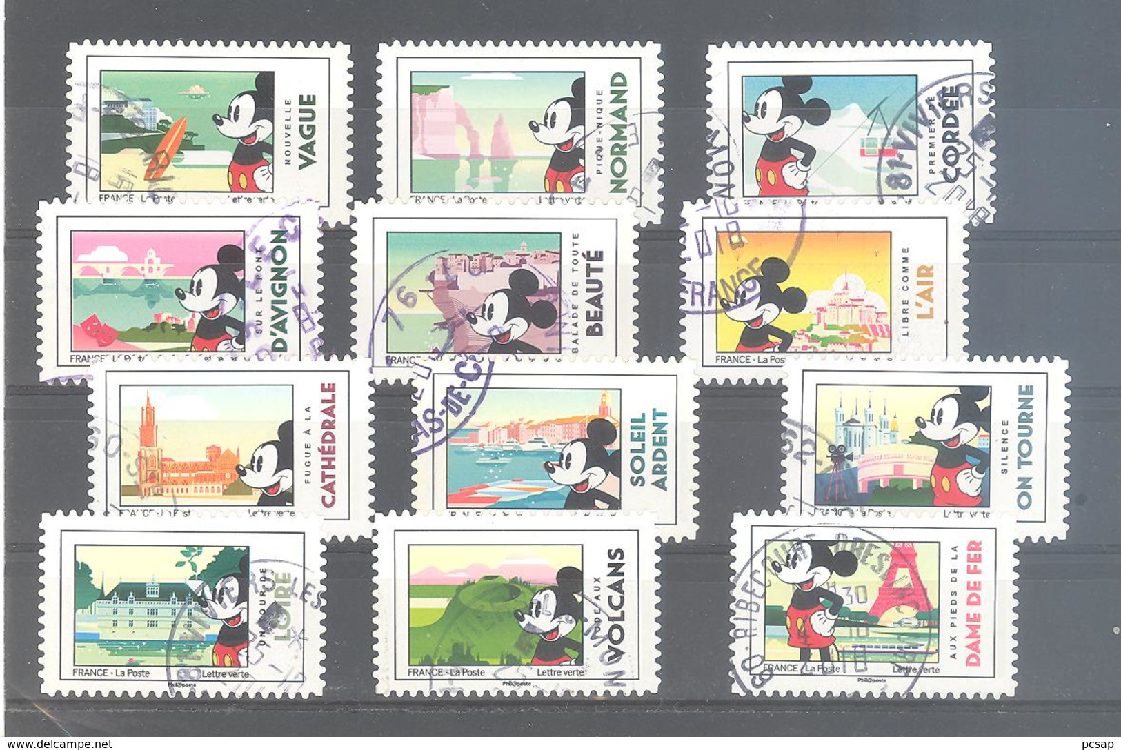 France Autoadhésifs Oblitérés N°1582 à 1593 (Série Complète : Mickey Et La France) (cachet Rond) - Oblitérés