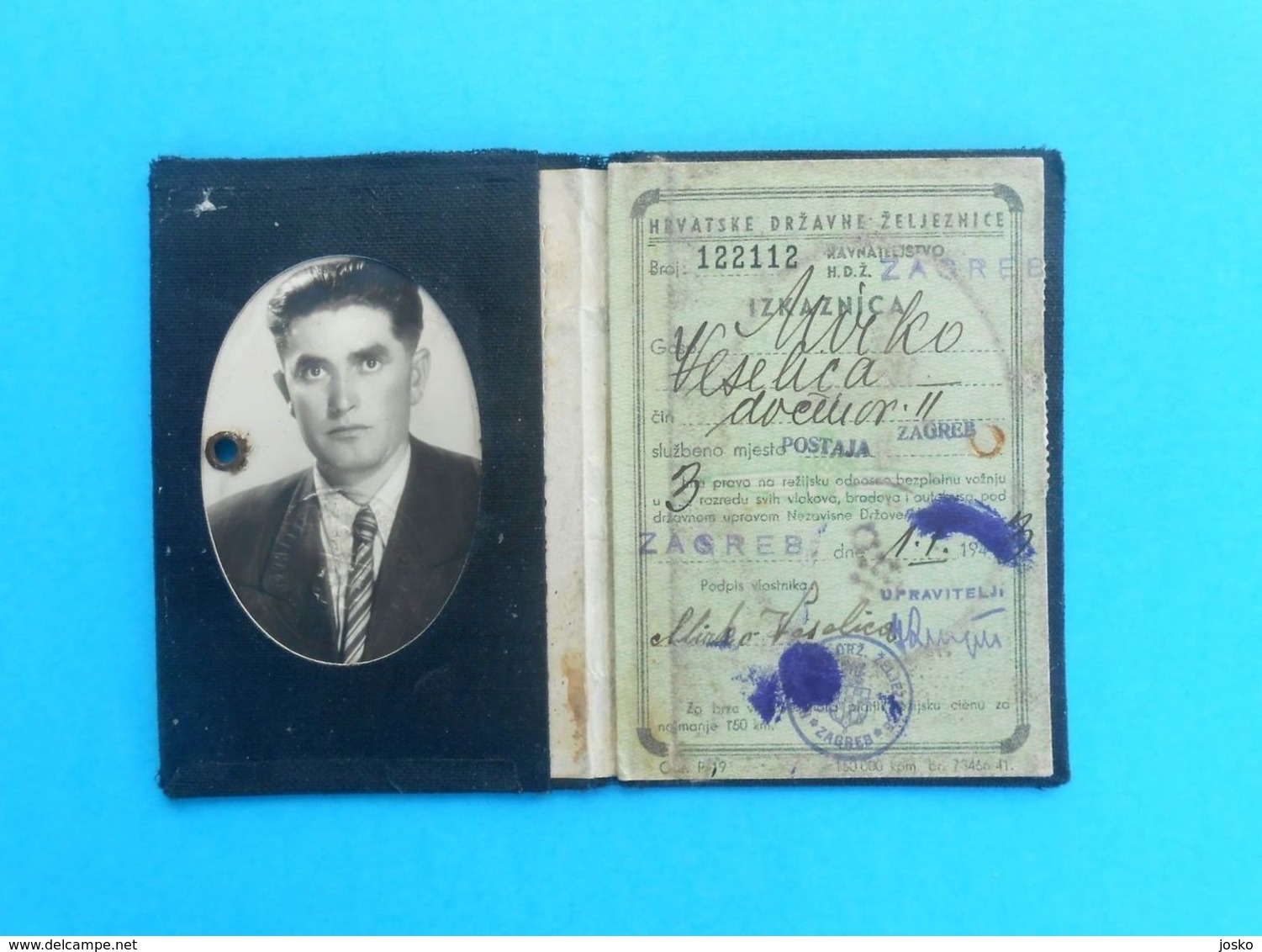 WW2 - 1944. CROATIA ( NDH ) - ID Card For Free Ride On STATE RAILWAYS , FLEET And BUSES * Kroatien Croatie Croazia - Europe