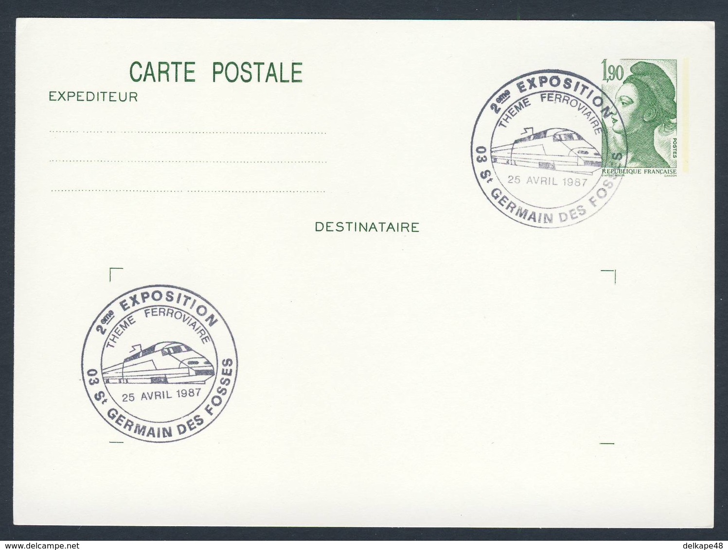 France Rep. Française 1987 Card / Karte / Carte - 2eme Exposition Ferroviaire, Germain Des Fosses / Bahnausstellung - Treinen