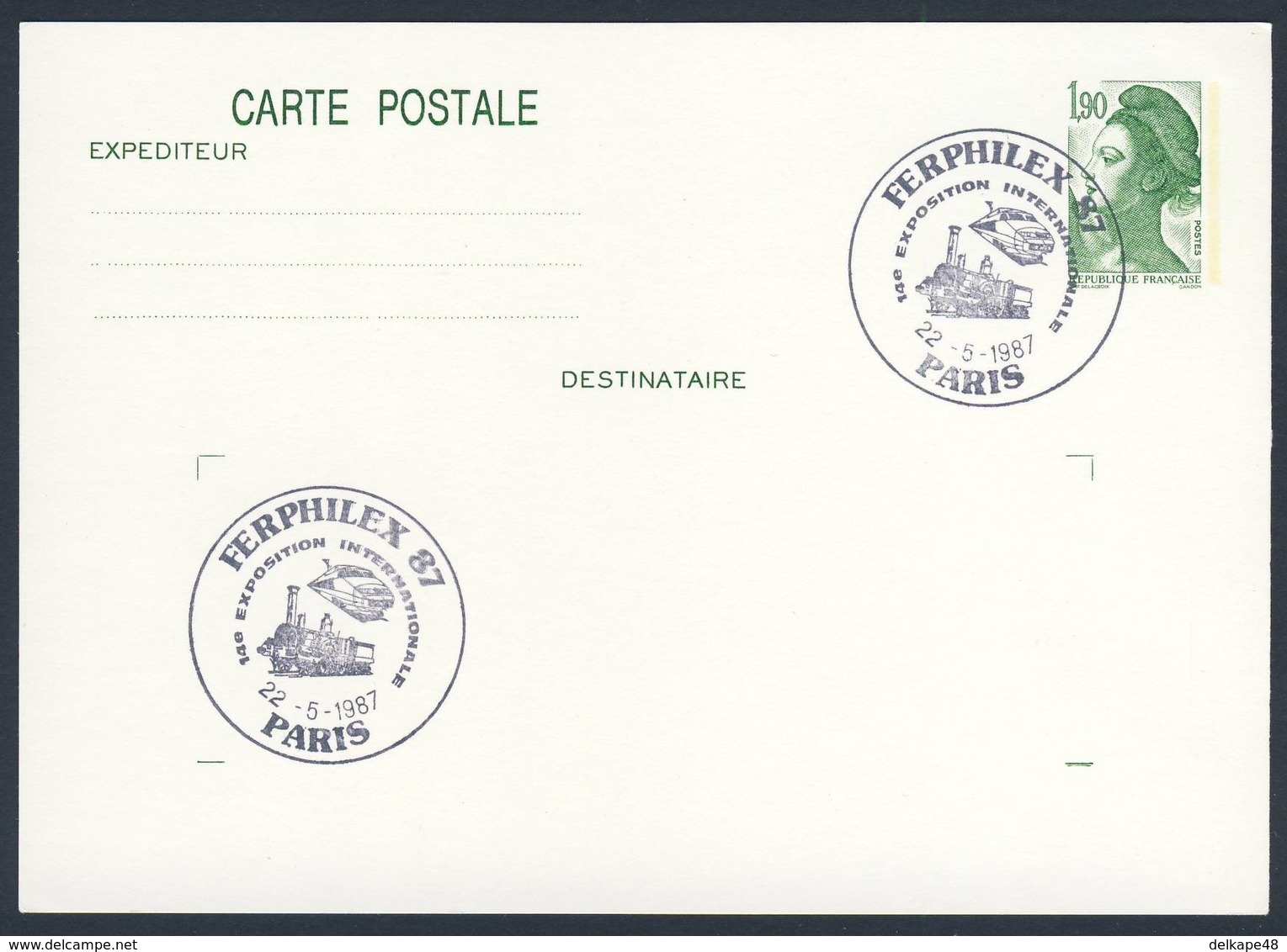 France Rep. Française 1987 Card / Karte / Carte - FERPHILEX 87, 14e Exposition Internationale, Paris / Bahnausstellung - Treinen