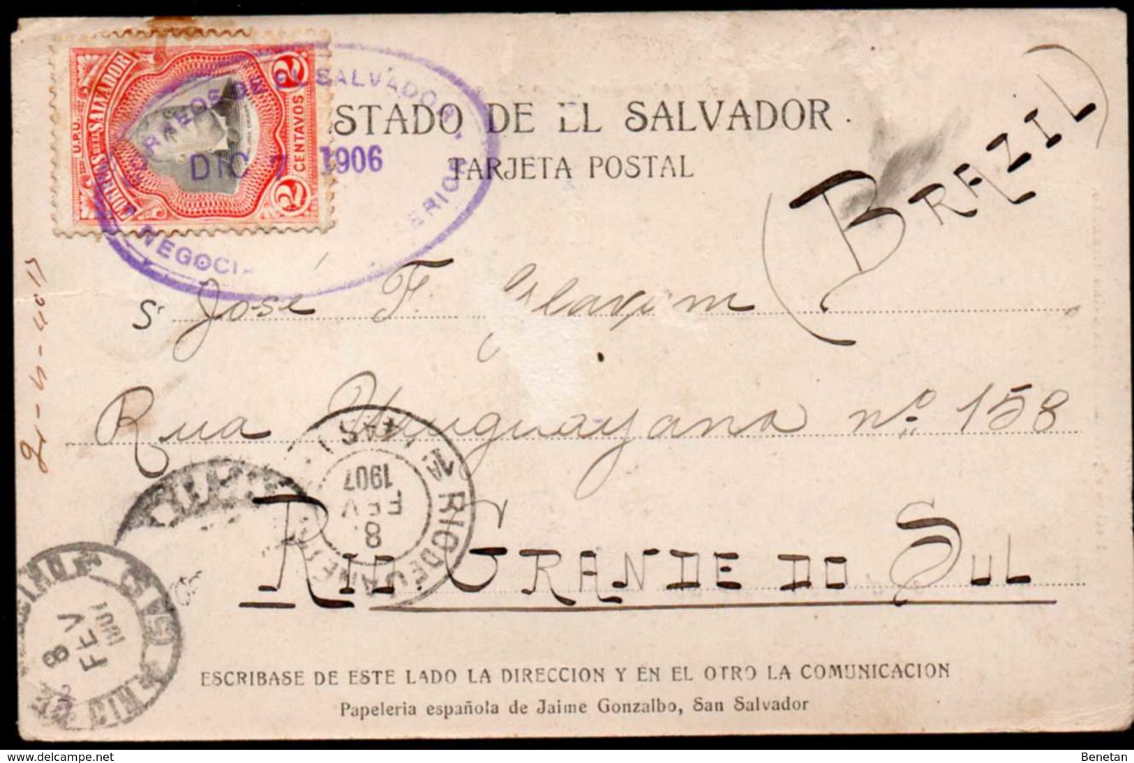 El Salvador Horse Tramways On Barrio San Jacinto, San Salvador Postcard 1906 - El Salvador