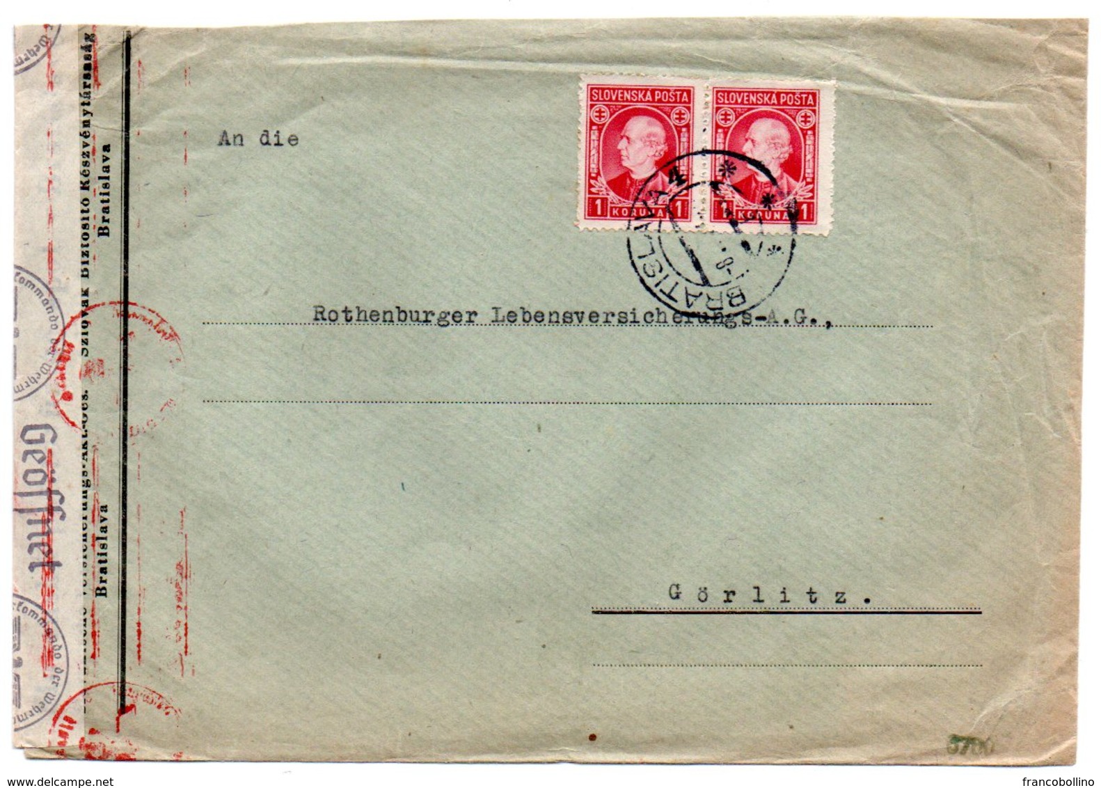 SLOVAKIA - COVER FROM BRATISLAVA TO GERMANY (GORLITZ) / CENSORED - Storia Postale