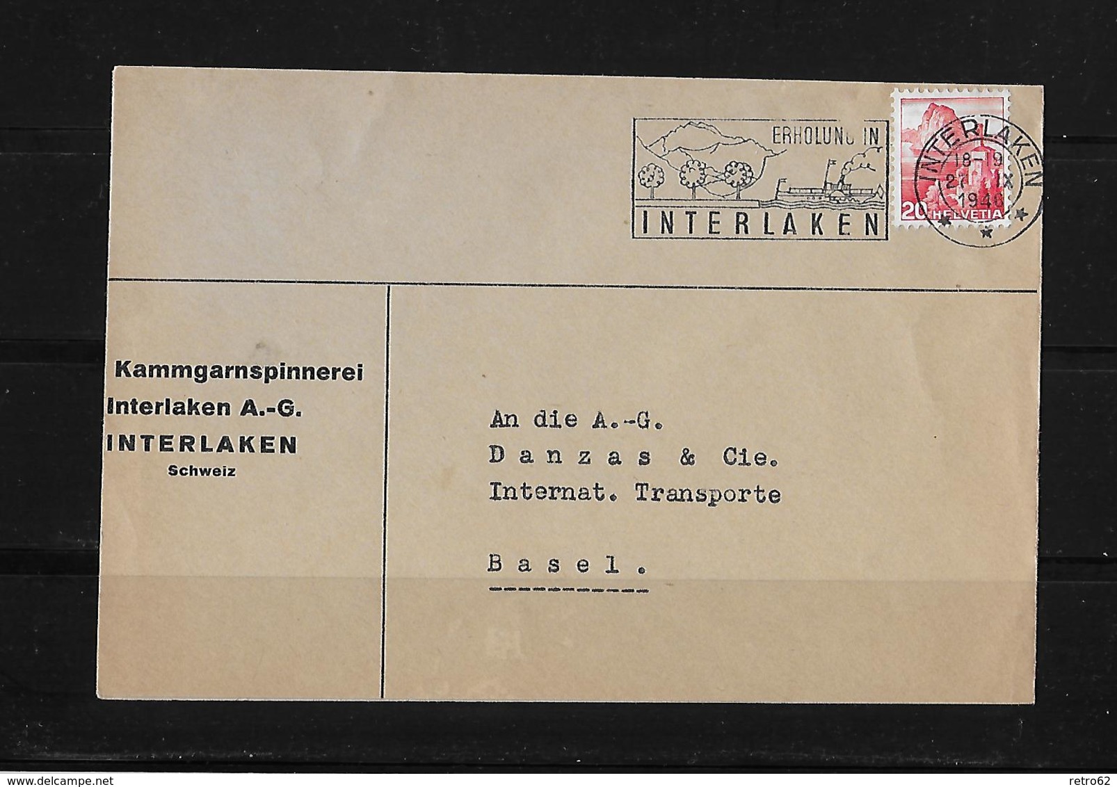 HEIMAT BERN → Brief Kammgarnspinnerei Interlaken Nach Basel 1946 - Lettres & Documents