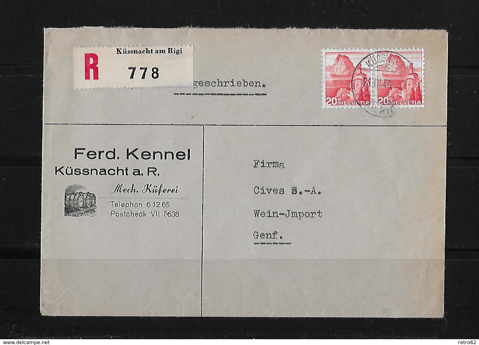 HEIMAT SCHWYZ → Brief Ferd.Kennel Mech.Küferei Küssnacht Am Rigi Nach Genf 1948 - Briefe U. Dokumente