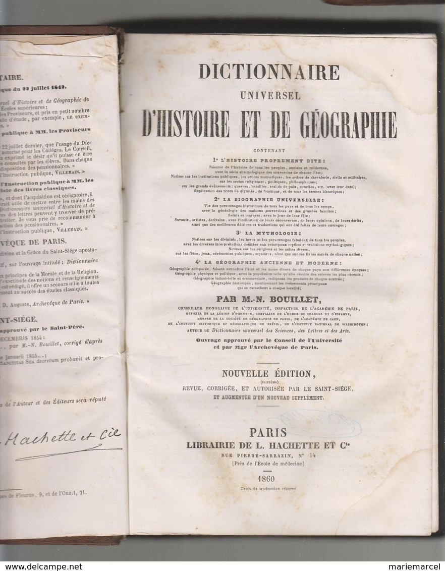 DICTIONNAIRE DES SCIENCES DES LETTRES ET DES ARTS. HISTOIRE ET GEOGRAPHIE.1860 BOUILLET- 2 LIVRES - Dictionnaires