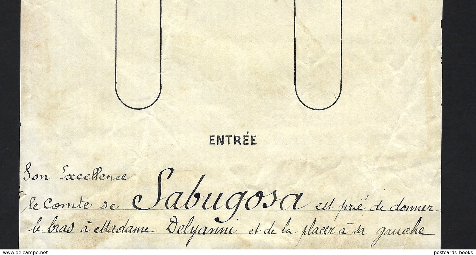 1905 Folha De Protocolo Com Lugar Do CONDE De SABUGOSA Jantar Gala Do Presidente França EMILE LOUBET / Palais L'Elysée - Programmes