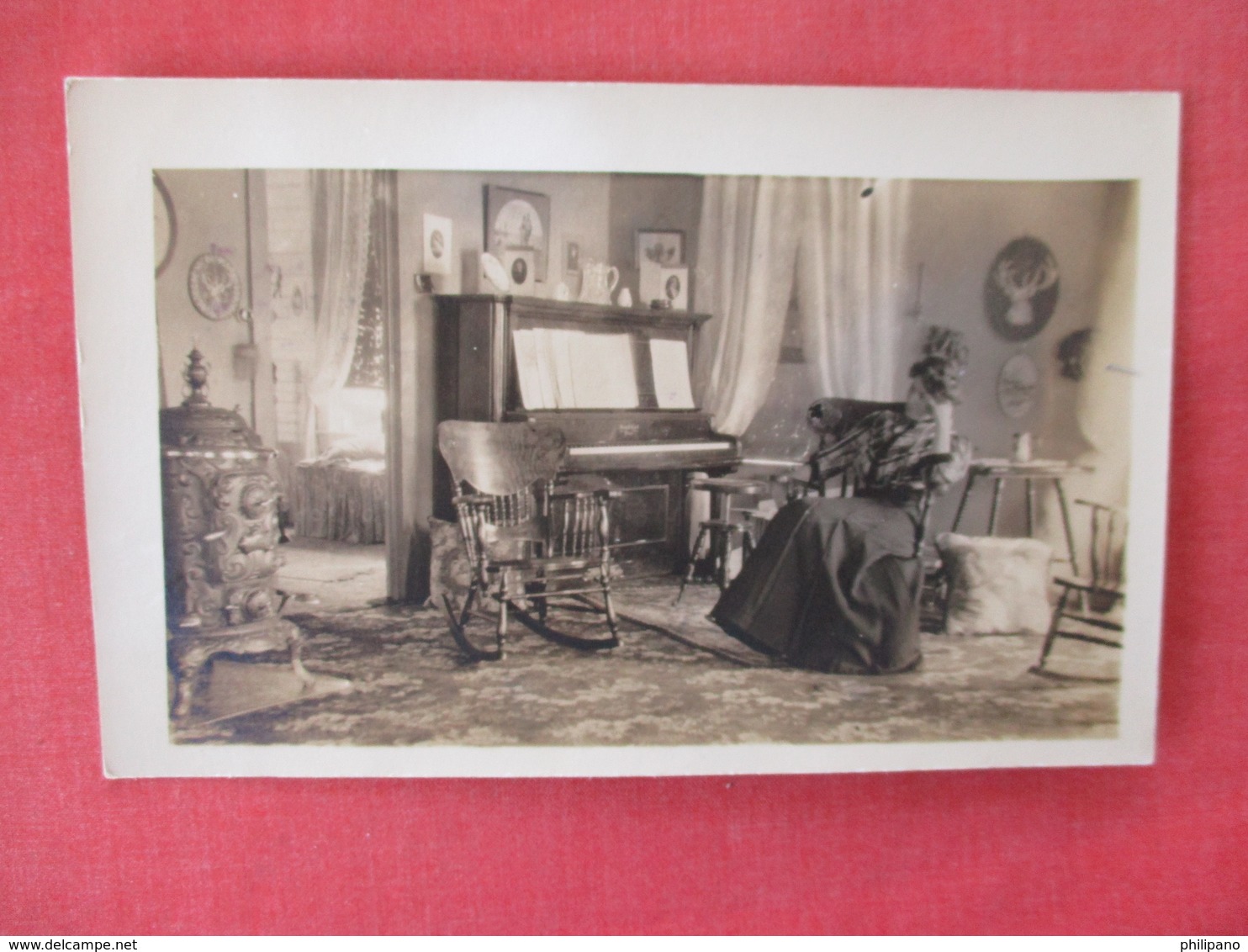 RPPC Piano In Living With Lady      Ref. 3084 - To Identify