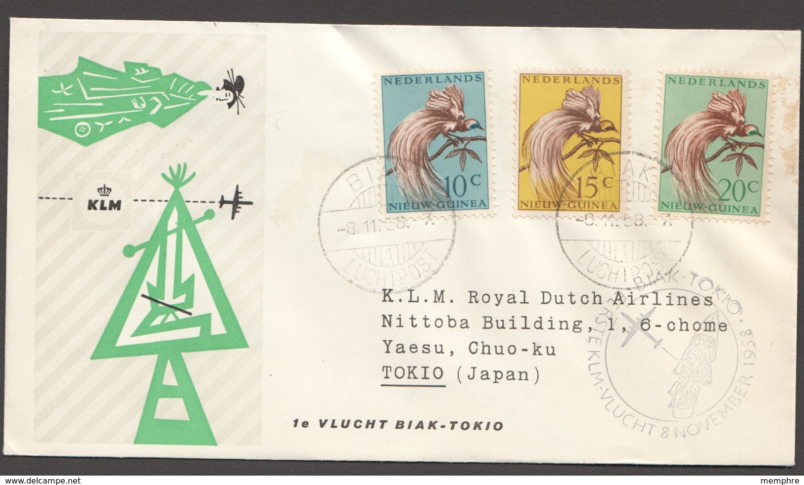 1958  First KLM Flight  Biak - Tokio - Nueva Guinea Holandesa