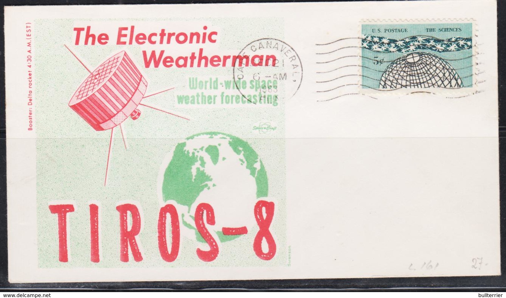 SPACE  - USA-  1963 -TIROS 8   ILLUSTRATED   COVER WITH  CAPE CANAVERAL  DEC 21   POSTMARK - United States