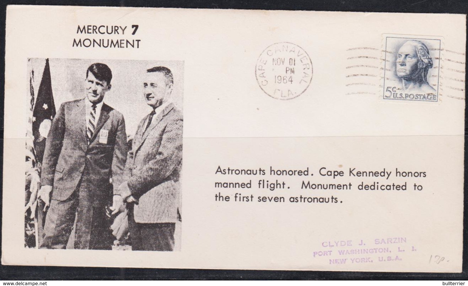 SPACE  - USA-  1964 - MERCURY 7 ILLUSTRATED   COVER WITH  CAPE CANAVERAL  NOV  01  POSTMARK - United States