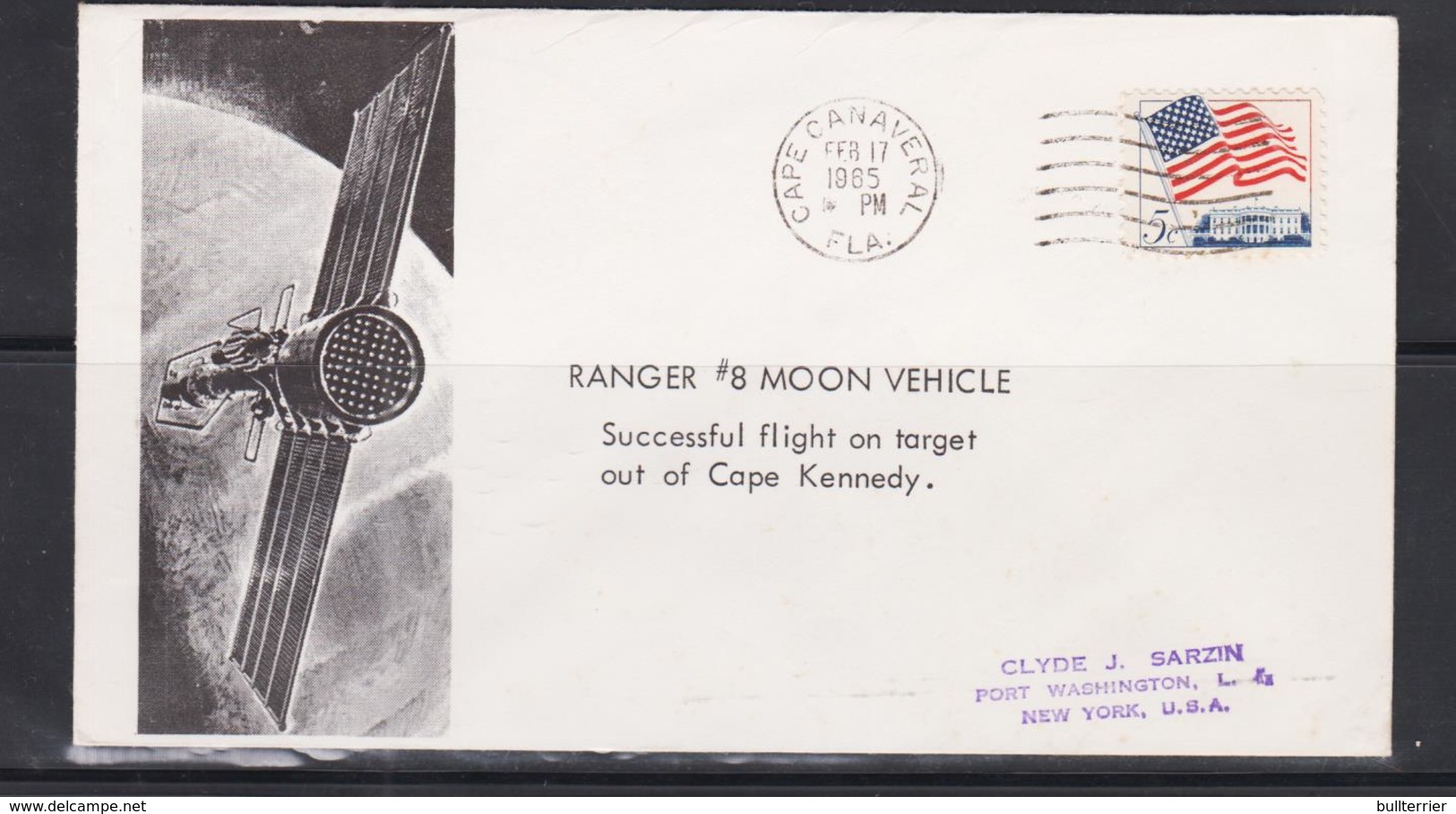 SPACE - USA- 1965 - RANGER 8 MOON VEHICLE  ILLUSTRATED   COVER WITH  CAPE CANAVERAL FEB 17  POSTMARK - United States