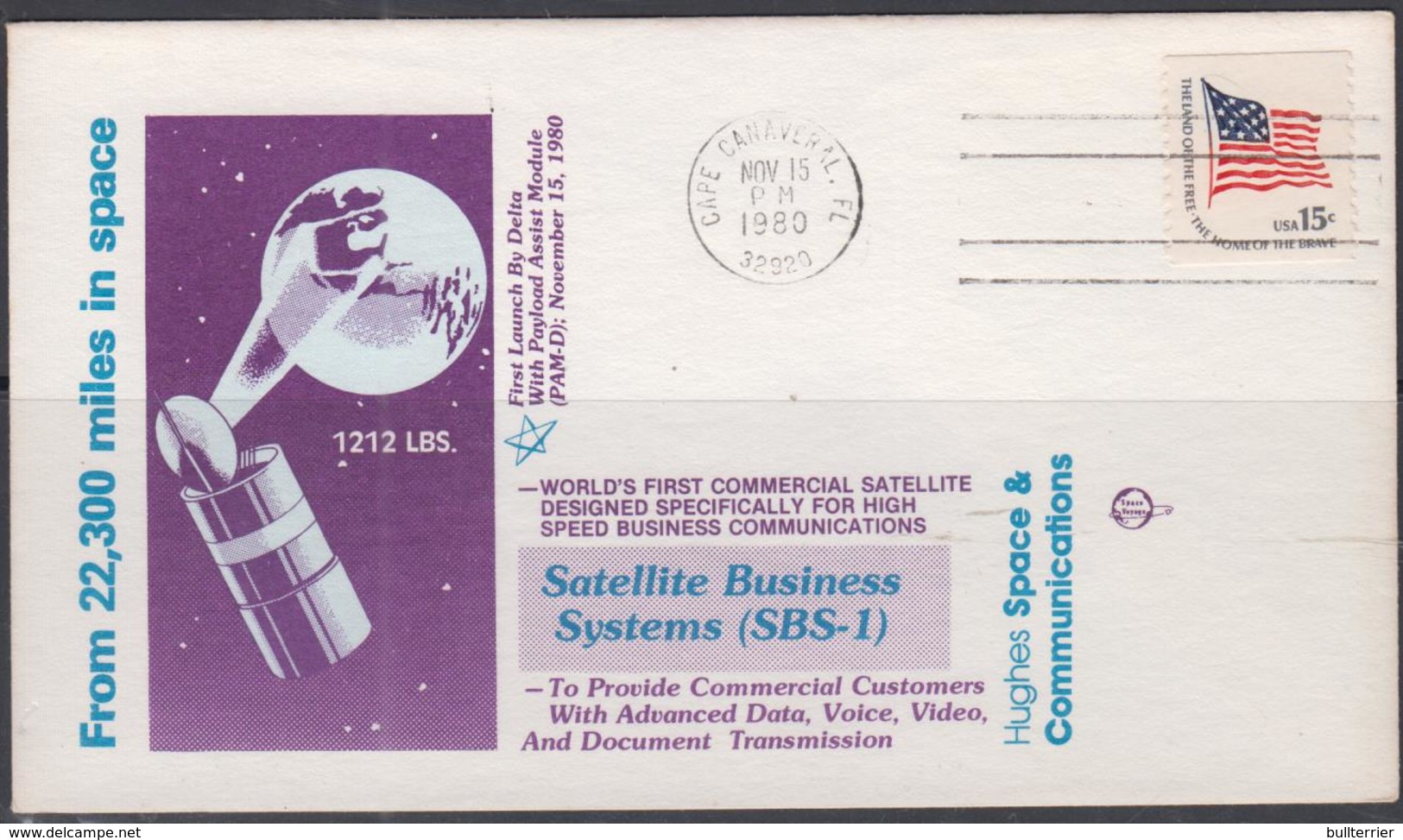 SPACE  - USA-  1980 - SBS 1- SATELLITE   ILLUSTRATED COVER  WITH CAPE CANAVERAL  MAY 15 1980  POSTMARK - United States