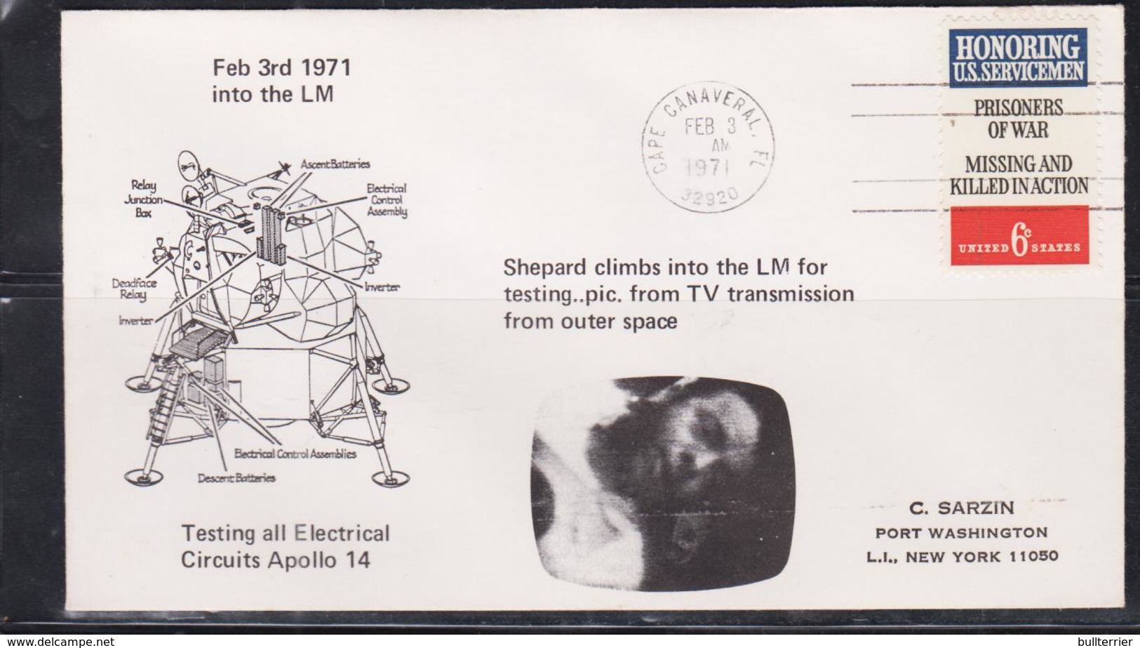 SPACE  - USA-  1971-  SHEPARD  TV    ILLUSTRATED  COVER WITH CAPE CANAVERAL  FEB 3 1971  POSTMARK - United States