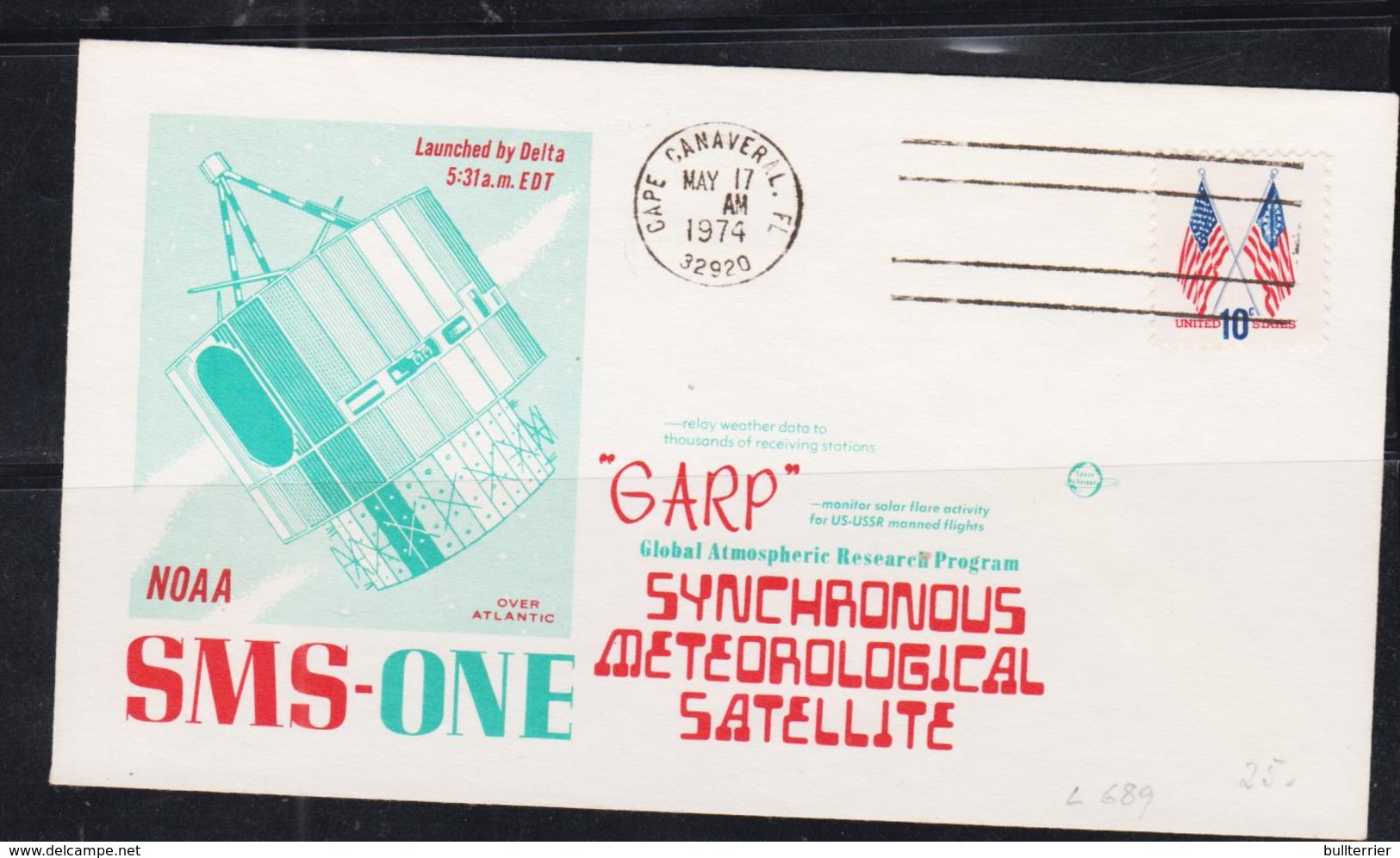 SPACE  - USA-  1974-  GARP SATELLITE  ILLUSTRATED  COVER WITH CAPE CANAVERAL MAY 17  1974  POSTMARK - United States