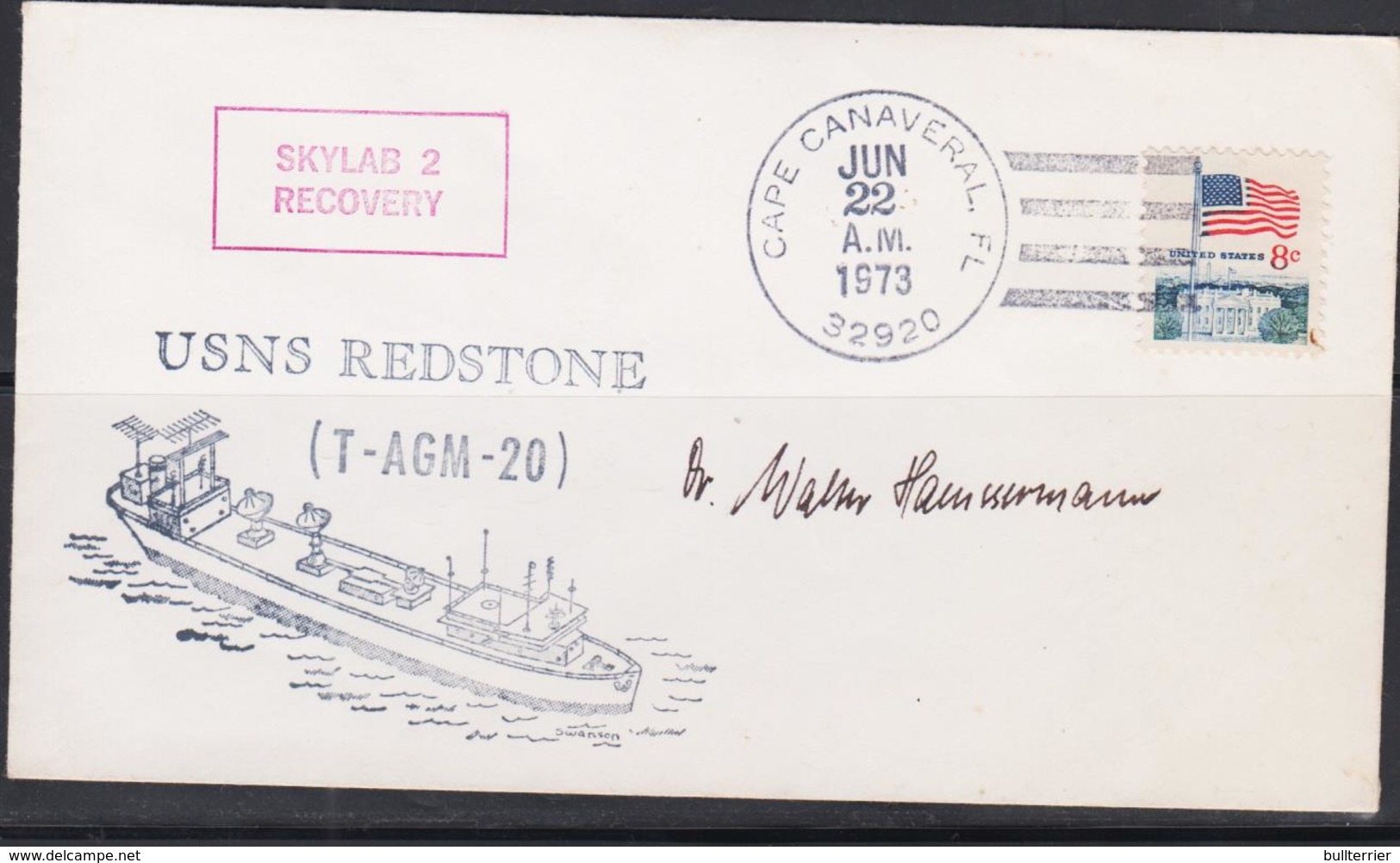 SPACE  - USA-  1973 - SKYLAB 2 SUPPORT USNS REDSTONE  COVER WITH CAPE CANAVERAL   JUNE 22   1973  POSTMARK - United States