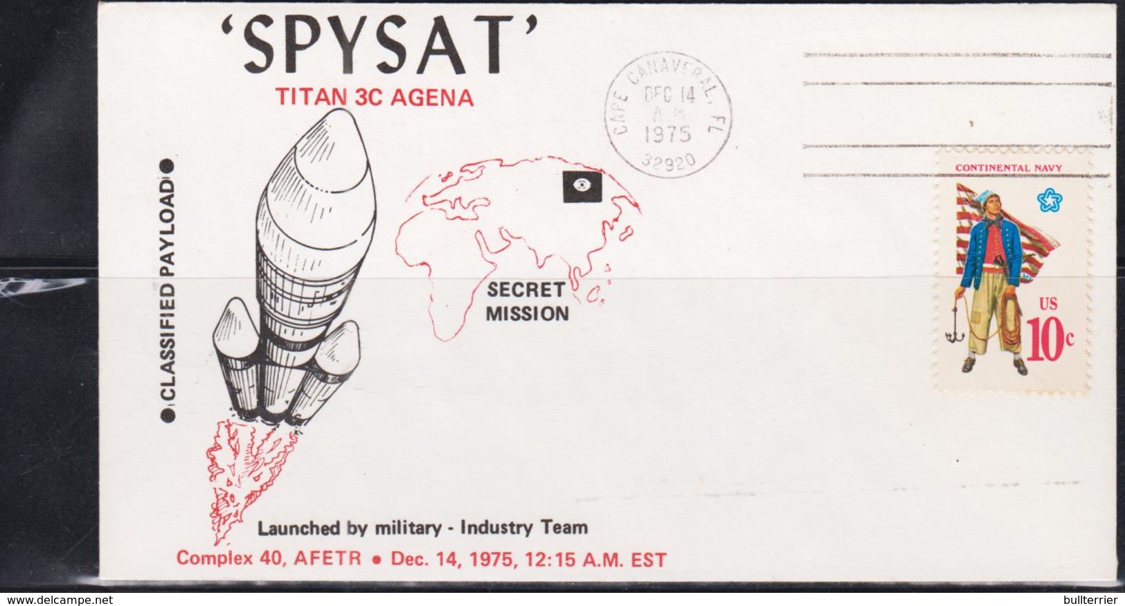 SPACE  - USA-  1975 - SPYSAT SECRET MISSION  COVER  WITH CAPE CANAVERAL  DEC 14 1975  POSTMARK - United States