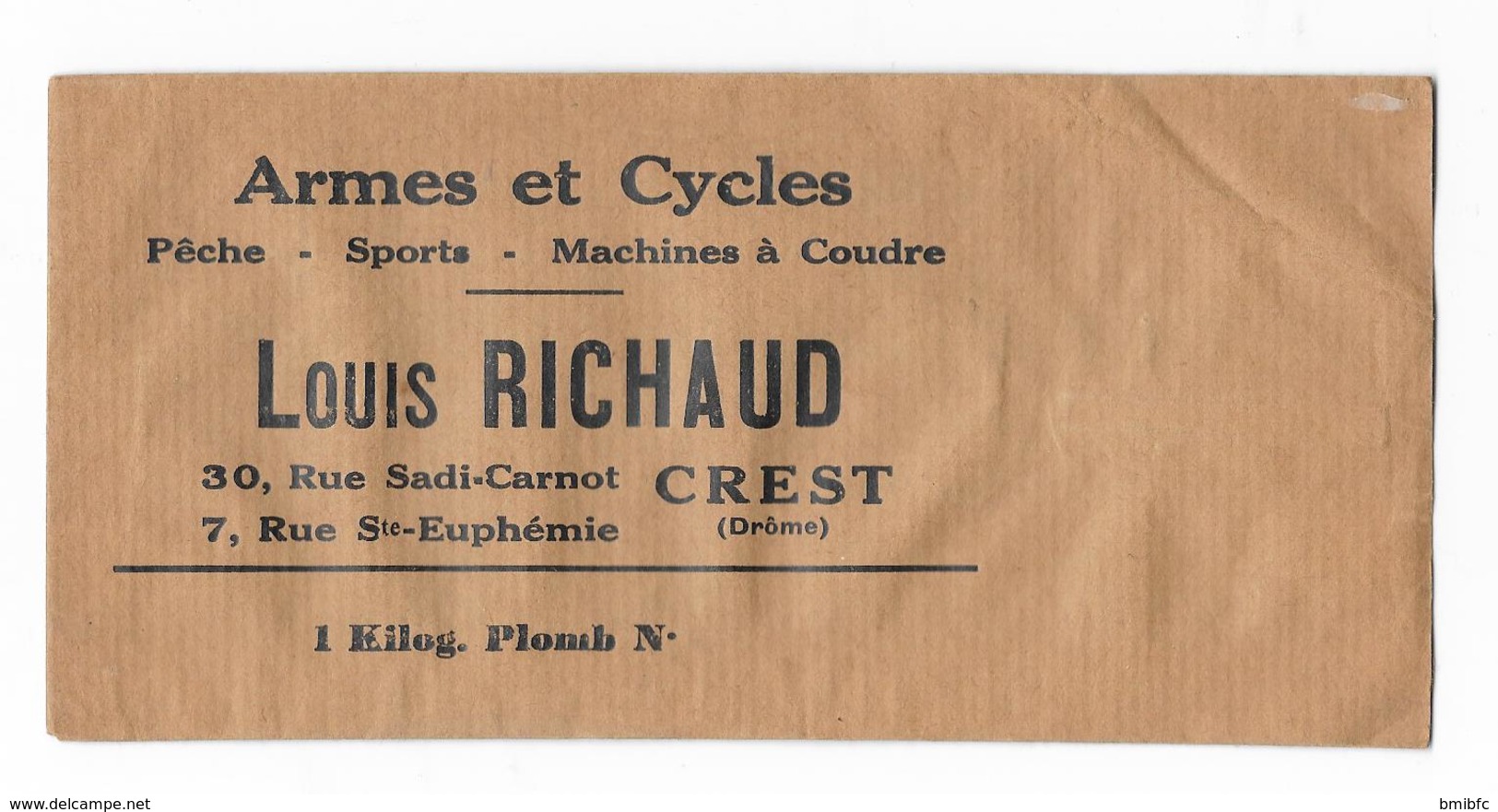 Sachet En Papier Neuf- Armes Et Cycles  Pêche-Sports-Machine à Coudre- Louis RICHAUD à CREST (Drôme) - Supplies And Equipment