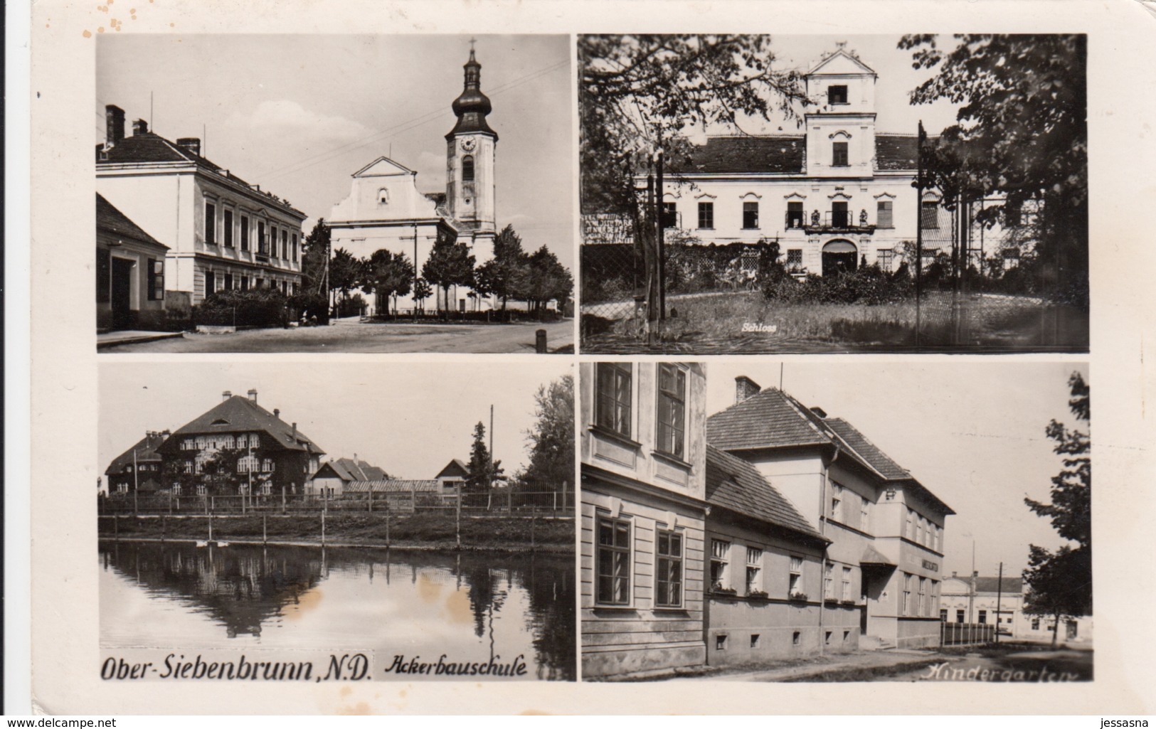 AK - NÖ  - OBERSIEBENBRUNN - Bäuerl. Fachschule, Kindergarten, Kirchenplatz U. Schloss - Gänserndorf