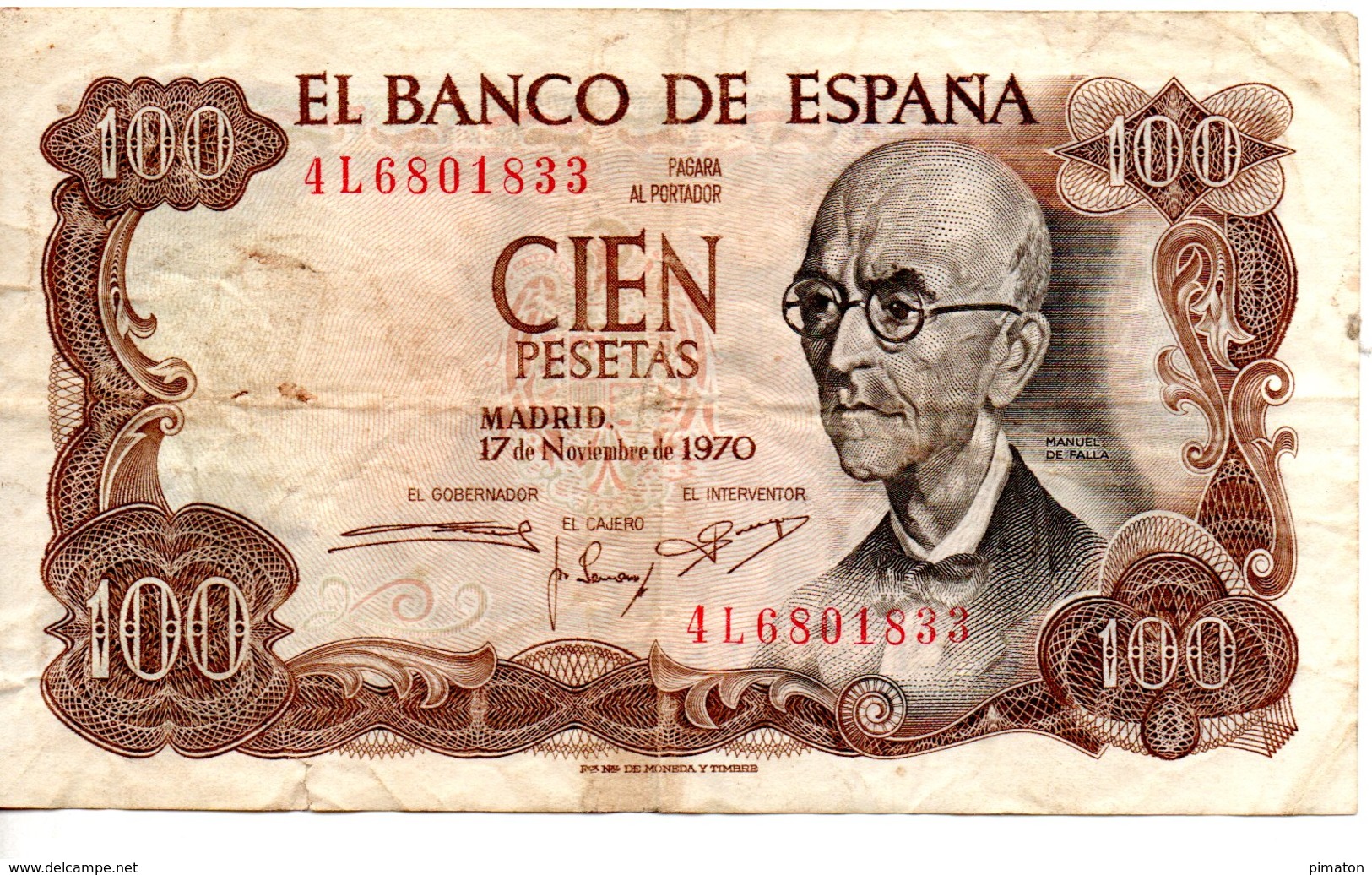 EL BANCO DE ESPANA   CIEN PESETAS ( 2 Novembre 1970 - 100 Peseta
