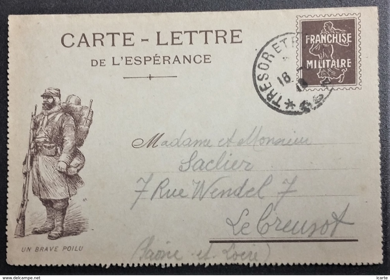 Carte-lette De Franchise Militaire Simili Entier Postal Semeuse  Espérance Un Brave Poilu Septembre 2018 - Lettres & Documents